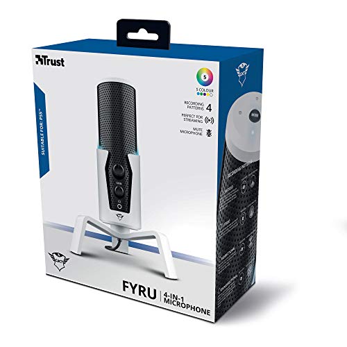 Trust Gaming GXT 258 Fyru Streaming Mikrofon, 4 Aufnahmecharakteristika, Latenzfreies Monitoring, Weiß