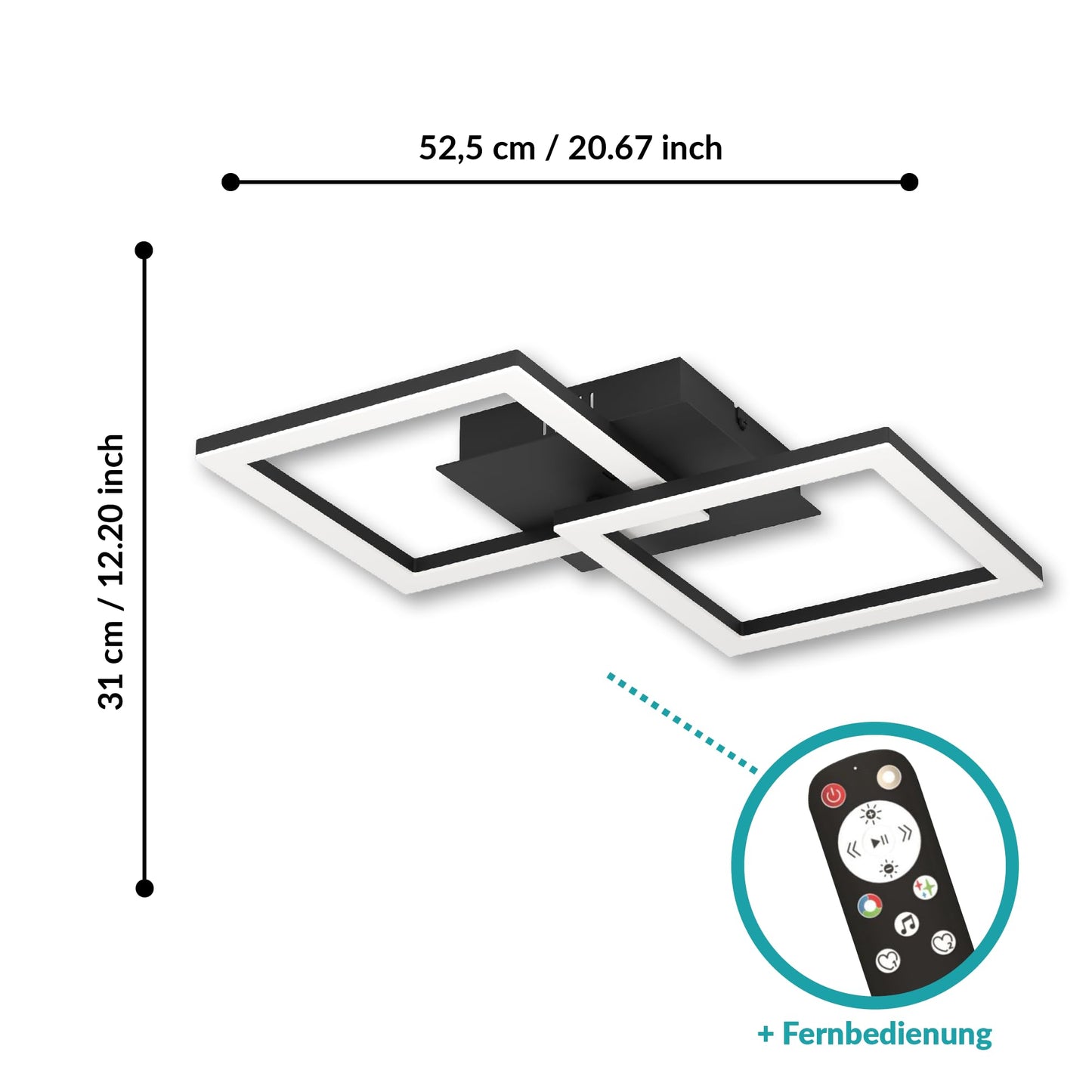 EGLO LED Deckenleuchte RGBIC mit Lichteffekten, warmweiß & RGB, Fernbedienung, Schwarz