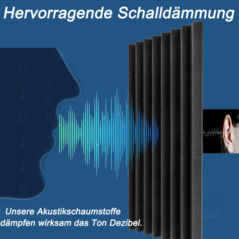 12x Akustikschaumstoff Platten, schalldämmend, feuerhemmend, 30x30x2,5cm, für Studios & Büros