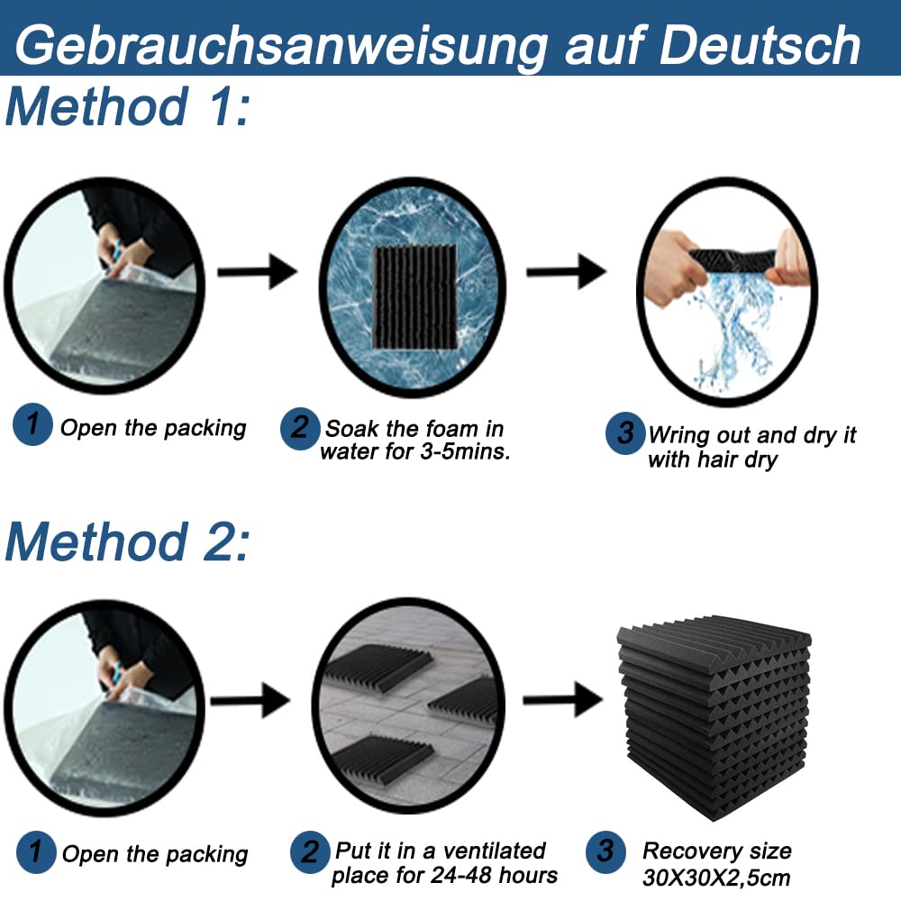 12x Akustikschaumstoff Platten, schalldämmend, feuerhemmend, 30x30x2,5cm, für Studios & Büros