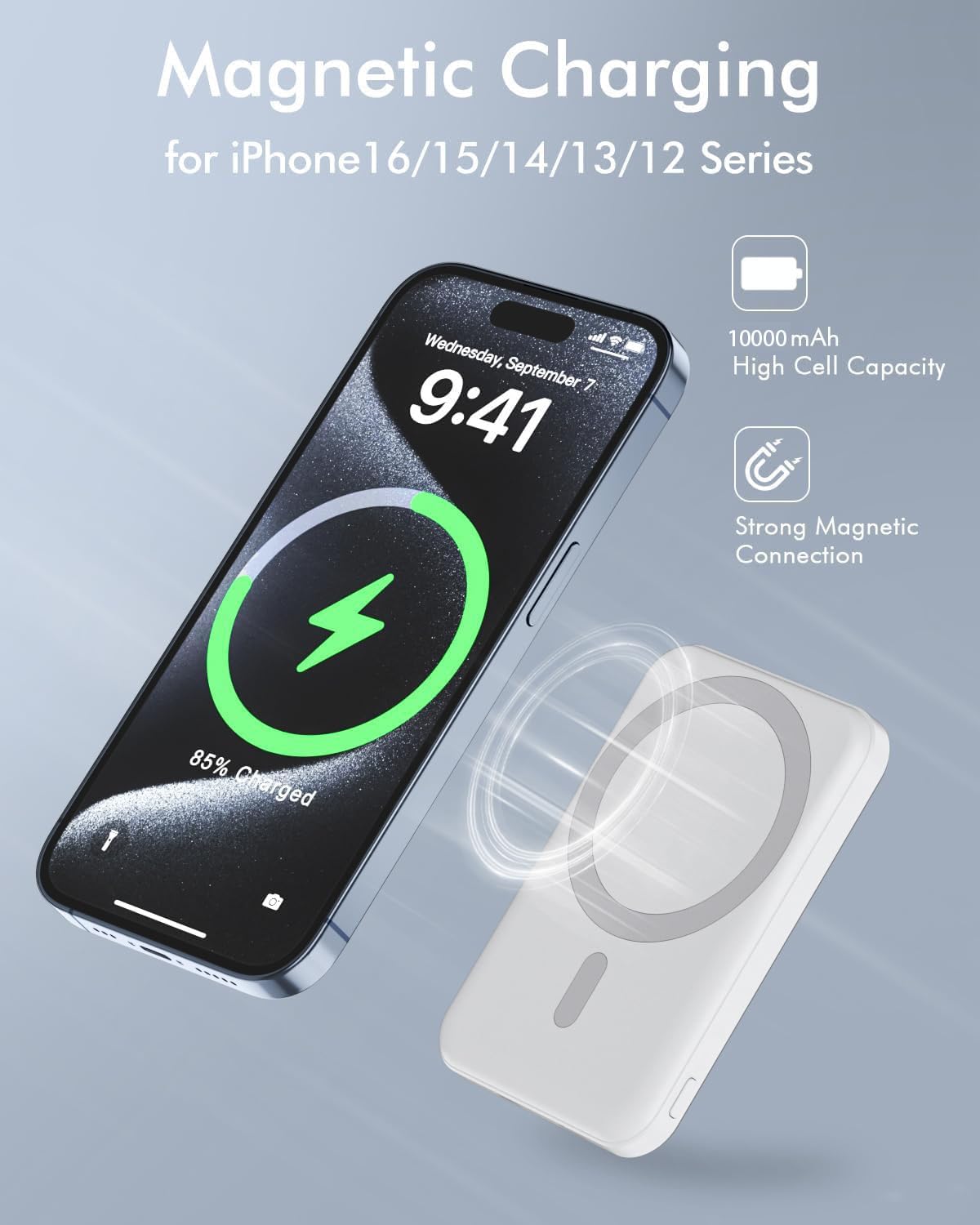Magnetische Powerbank, 10000mAh, 20W kabelloses Schnellladen, USB-C, für iPhone & Samsung