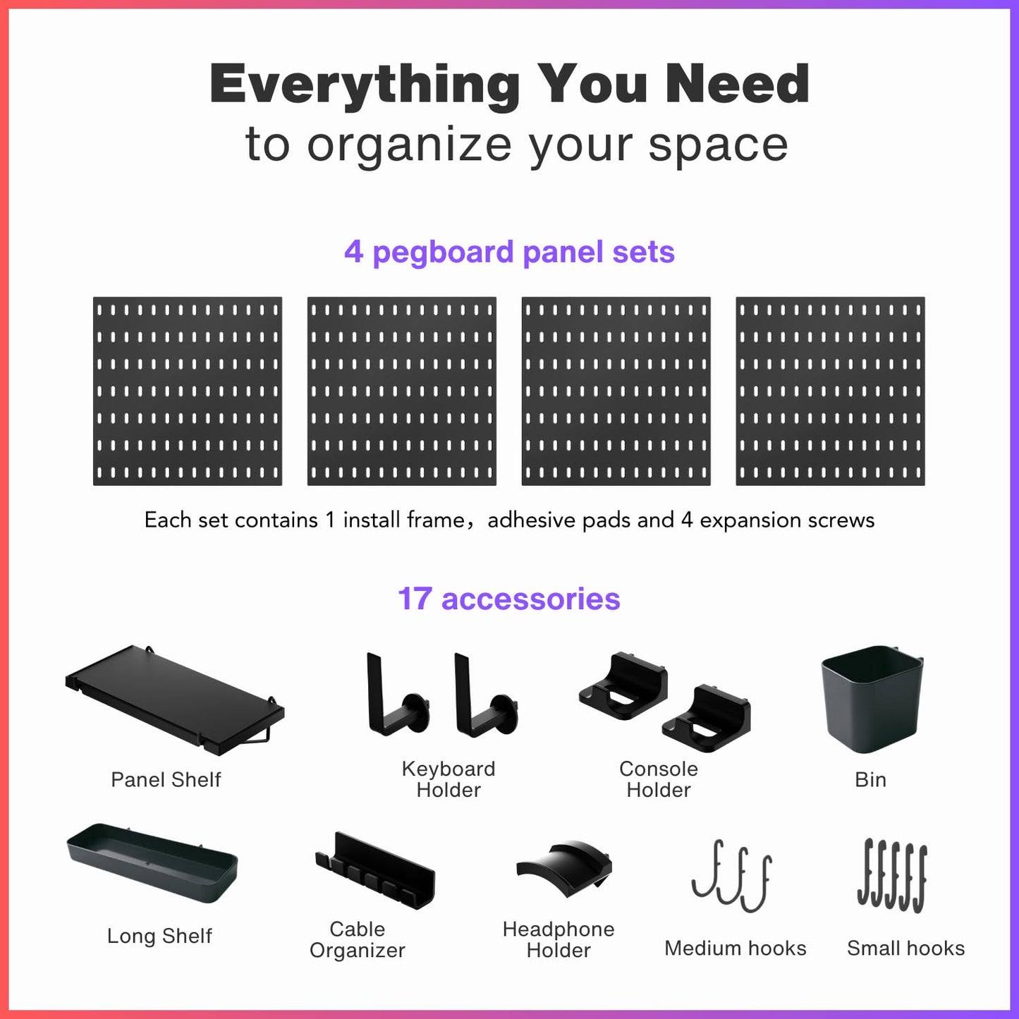 Keepo Stecktafel Organizer Set für Gaming, mit Controller-Halter & Headset-Ständer, Schwarz