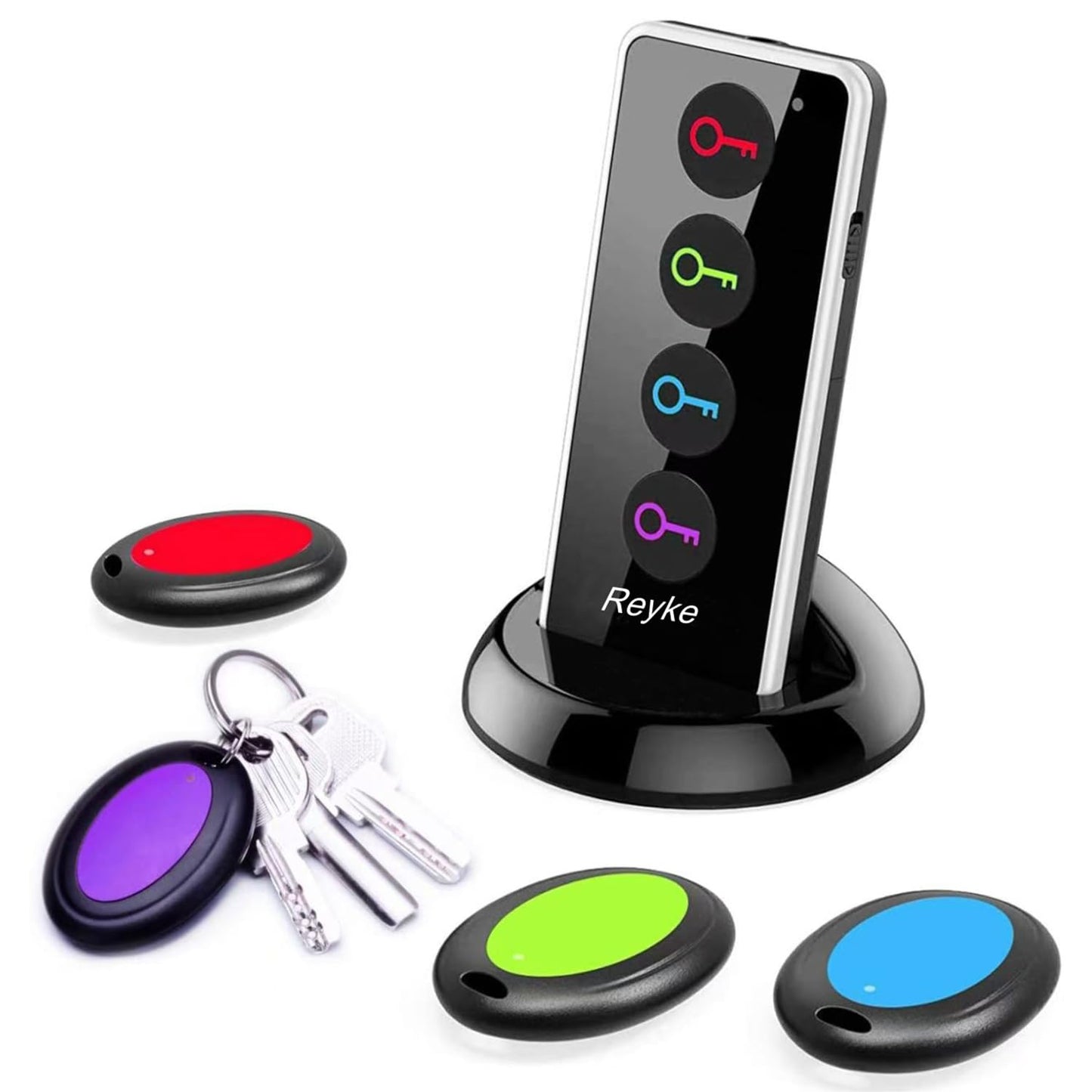 Reyke Schlüsselfinder mit 4 Empfängern, RF-Sender mit LED-Taschenlampe, für Schlüssel & Brieftasche