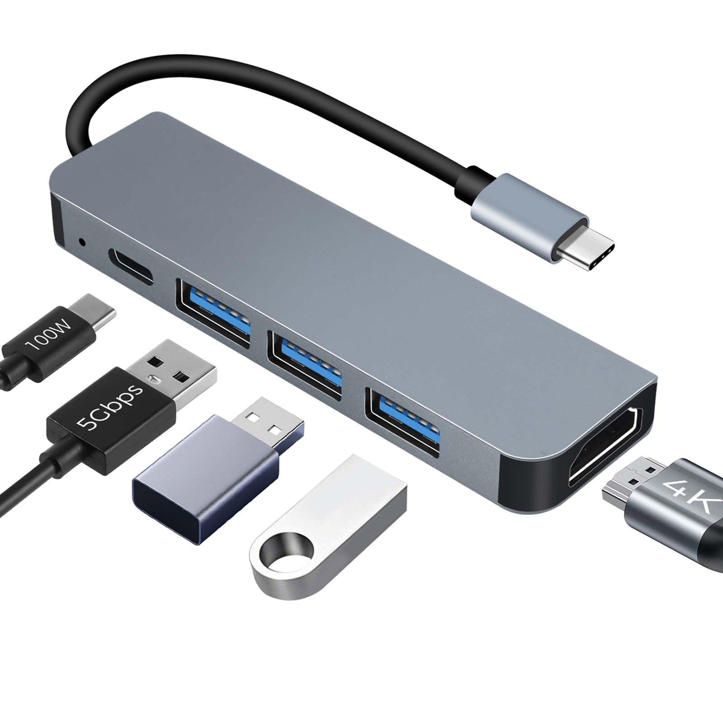 USB-C-Hub mit 100W Power Delivery, 4K HDMI & 3x USB-A-Anschlüssen