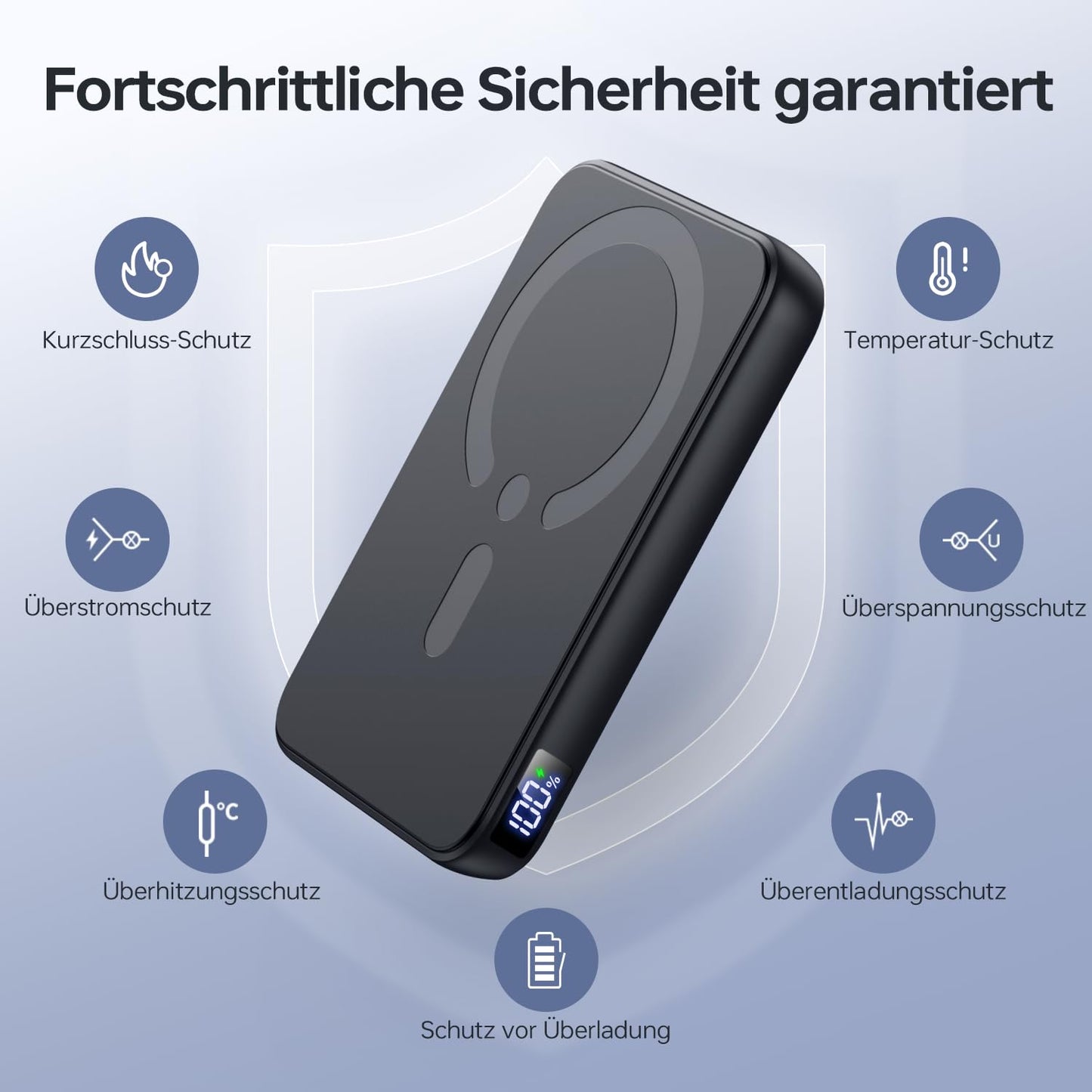 MagSafe Powerbank, 12000mAh, 22.5W, kabellos & USB-C/A, mit LED-Anzeige, für iPhone