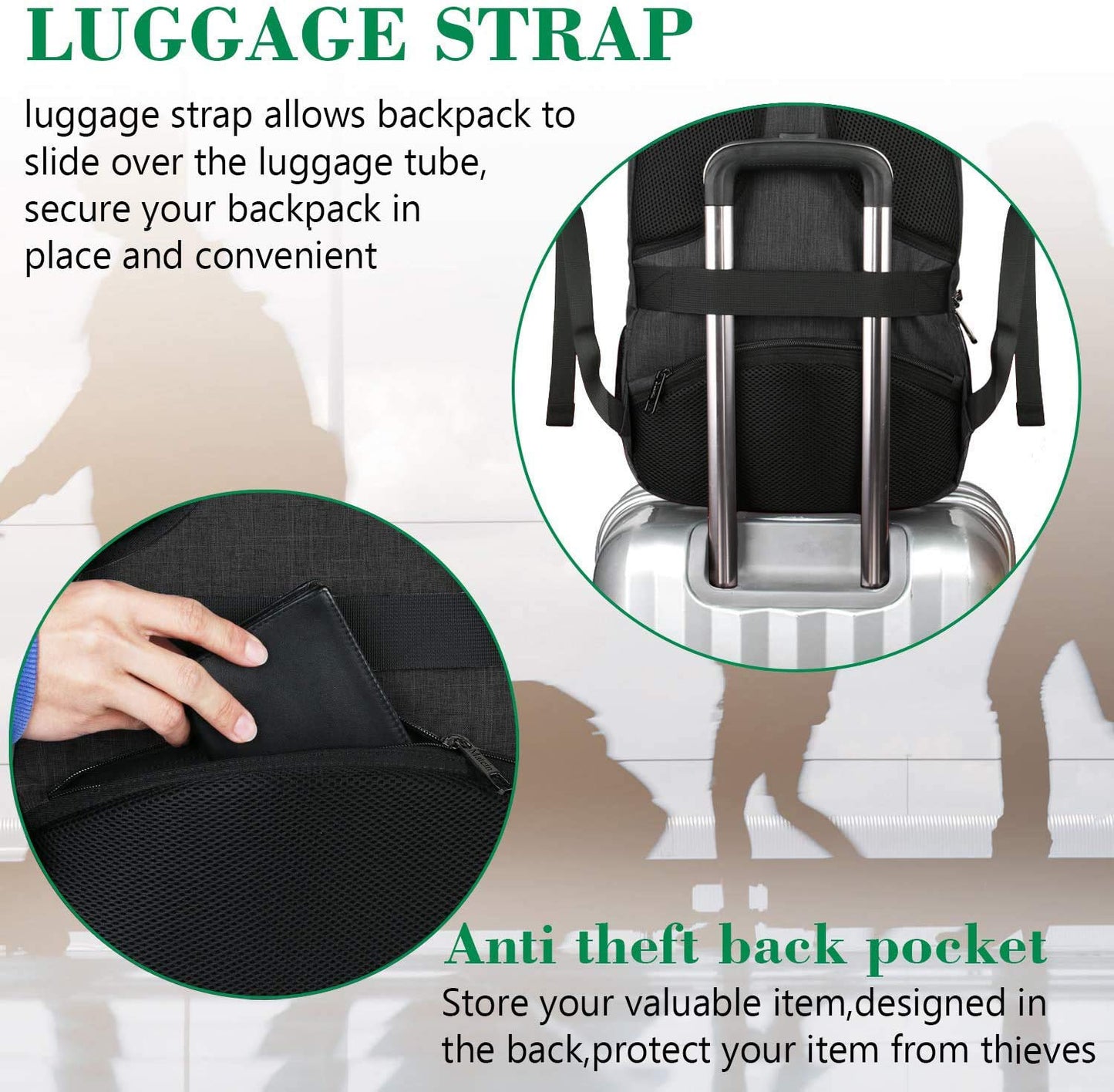 MATEIN Business Laptop Rucksack, 15,6 Zoll, mit USB-Ladeanschluss, wasserabweisend, Schwarz
