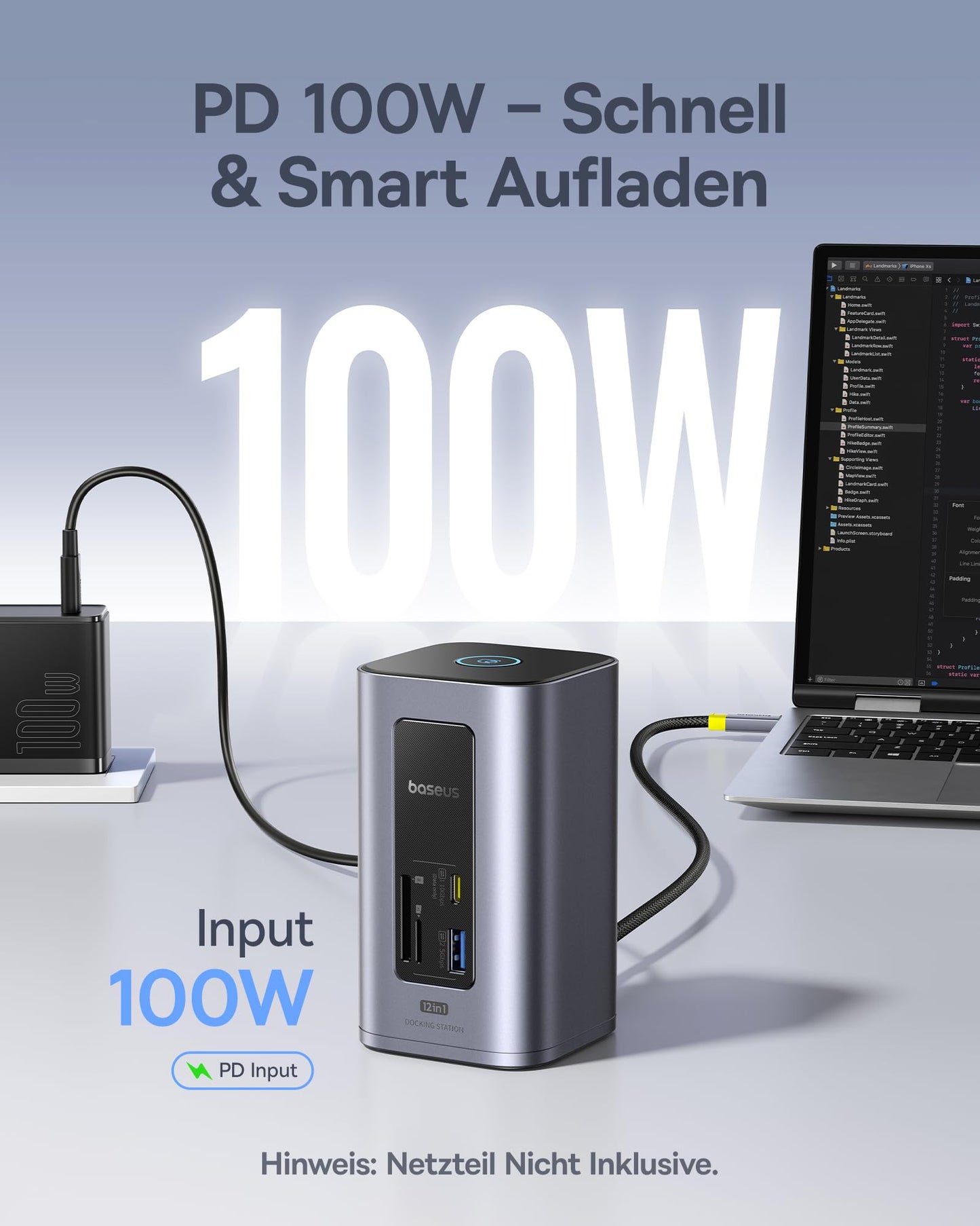 Baseus Nomos Air 12-in-1 USB-C Docking Station, Dual 4K HDMI, 100W PD, Gigabit-Ethernet, für Laptop & Mac