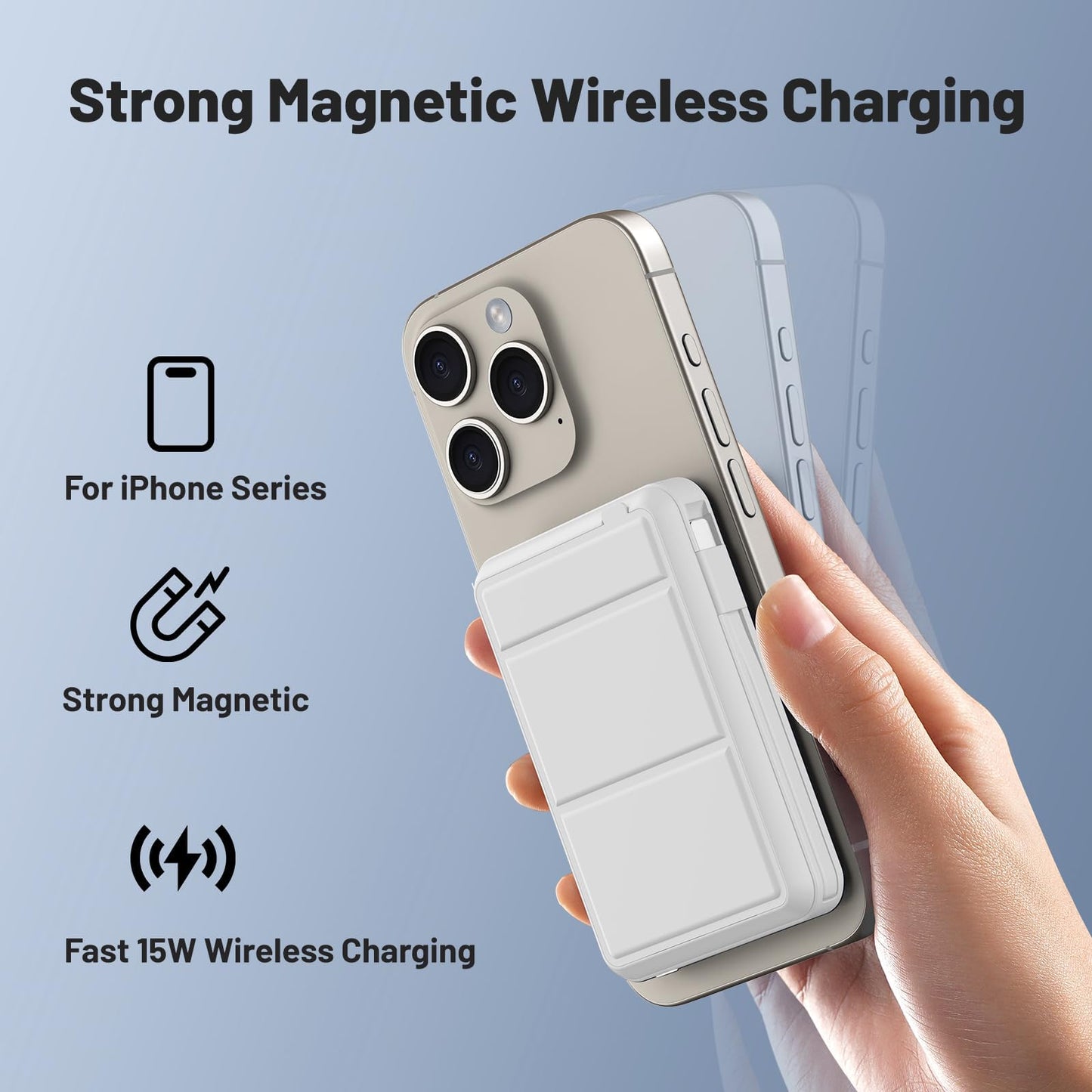 Azmuth MagSafe Power Bank, 10000mAh, magnetisch, kabelloses Laden, für iPhone