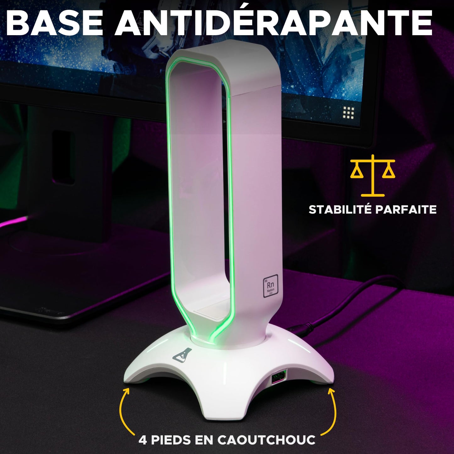 THE G-LAB K-Stand Radon Gaming-Kopfhörerständer mit RGB & USB-Hub, für PC & Konsolen, Weiß