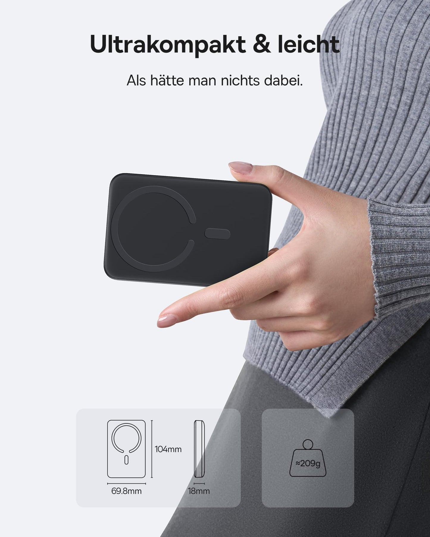 Baseus Enerfill MagSafe Powerbank, 10000mAh, 22.5W Schnellladung, USB-C, Mini, Schwarz