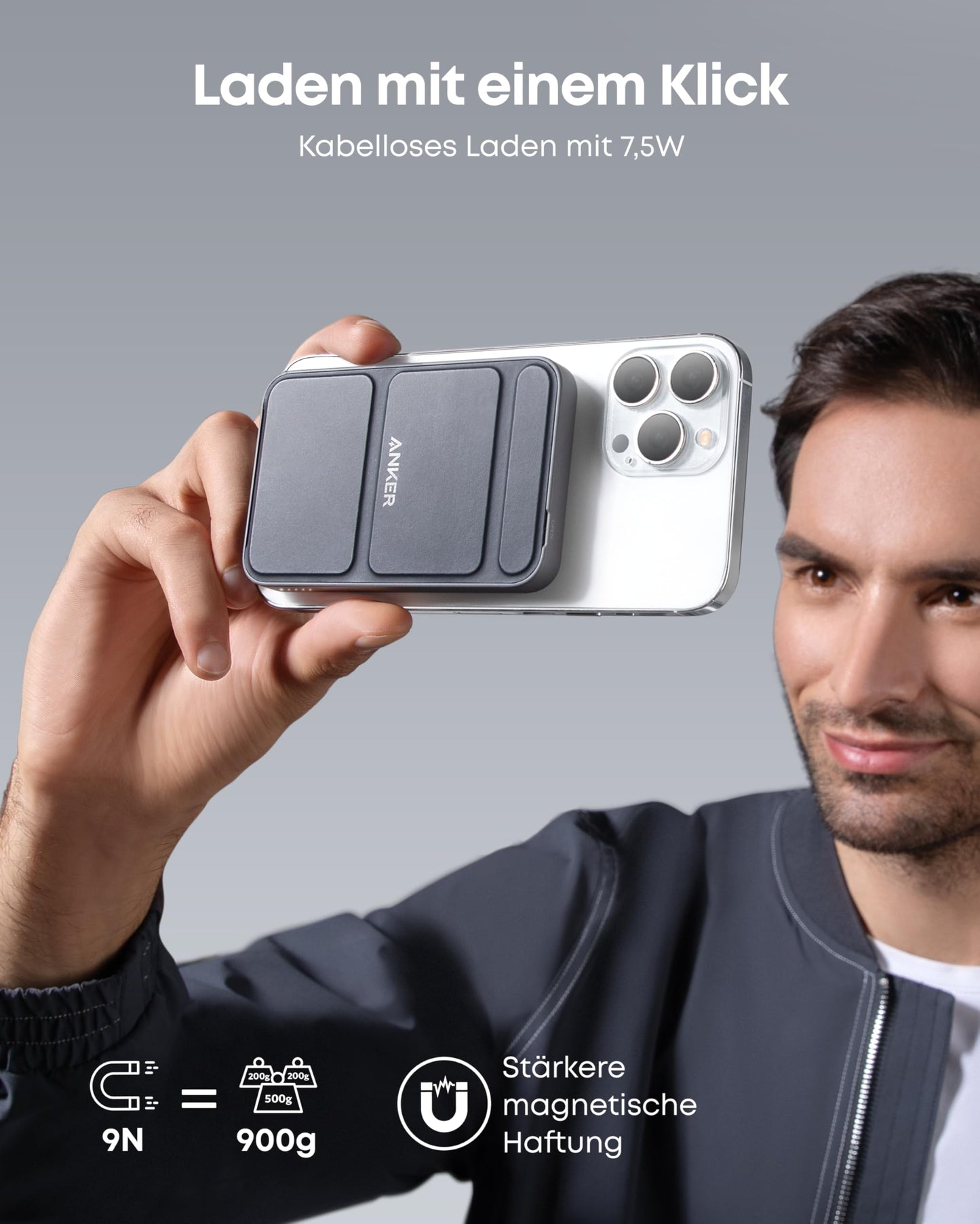 Anker 622 MagGo MagSafe Powerbank, 5000mAh, mit klappbarem Standfuß, USB-C, Interstellar