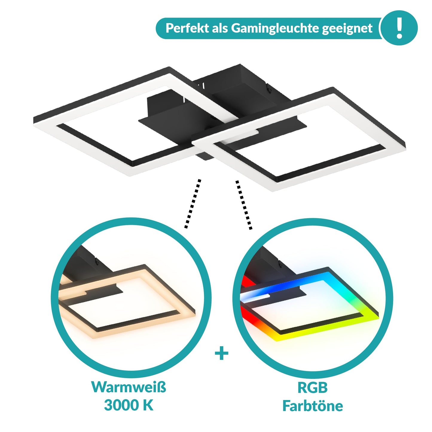 EGLO LED Deckenleuchte RGBIC mit Lichteffekten, warmweiß & RGB, Fernbedienung, Schwarz