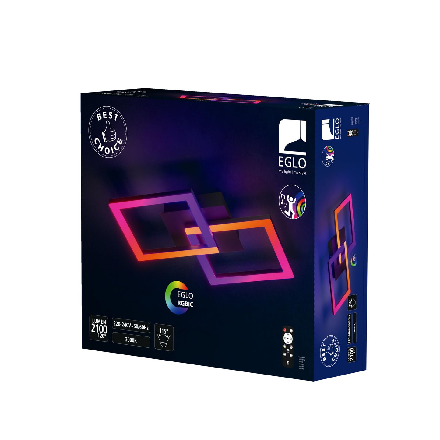 EGLO LED Deckenleuchte RGBIC mit Lichteffekten, warmweiß & RGB, Fernbedienung, Schwarz