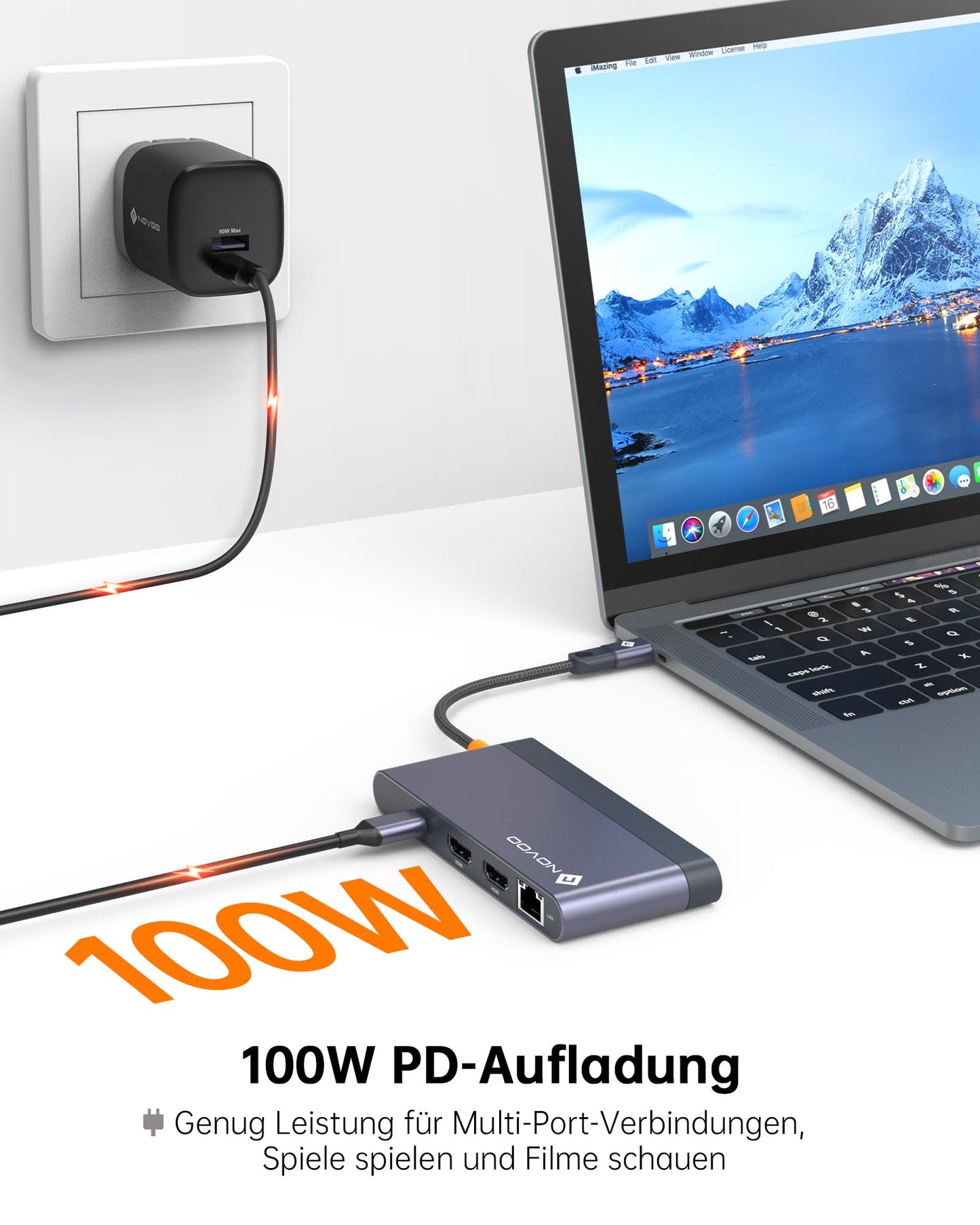 NOVOO 8-in-1 USB-C Dockingstation, Dual HDMI, Gigabit Ethernet, 100W PD, SD/TF-Kartenleser