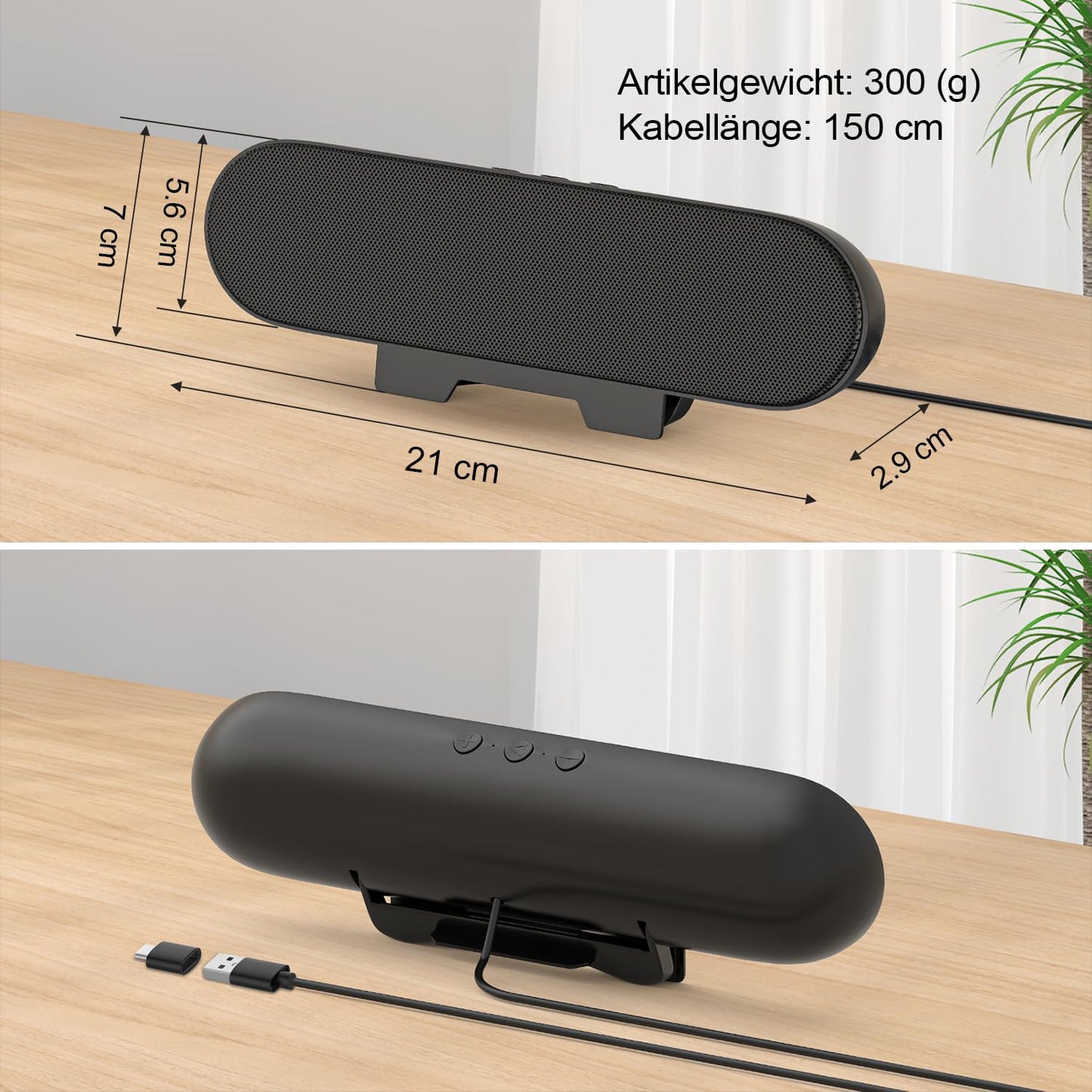ZETIY USB PC Lautsprecher, tragbare Mini-Soundbar mit Clip-On-Design, Schwarz