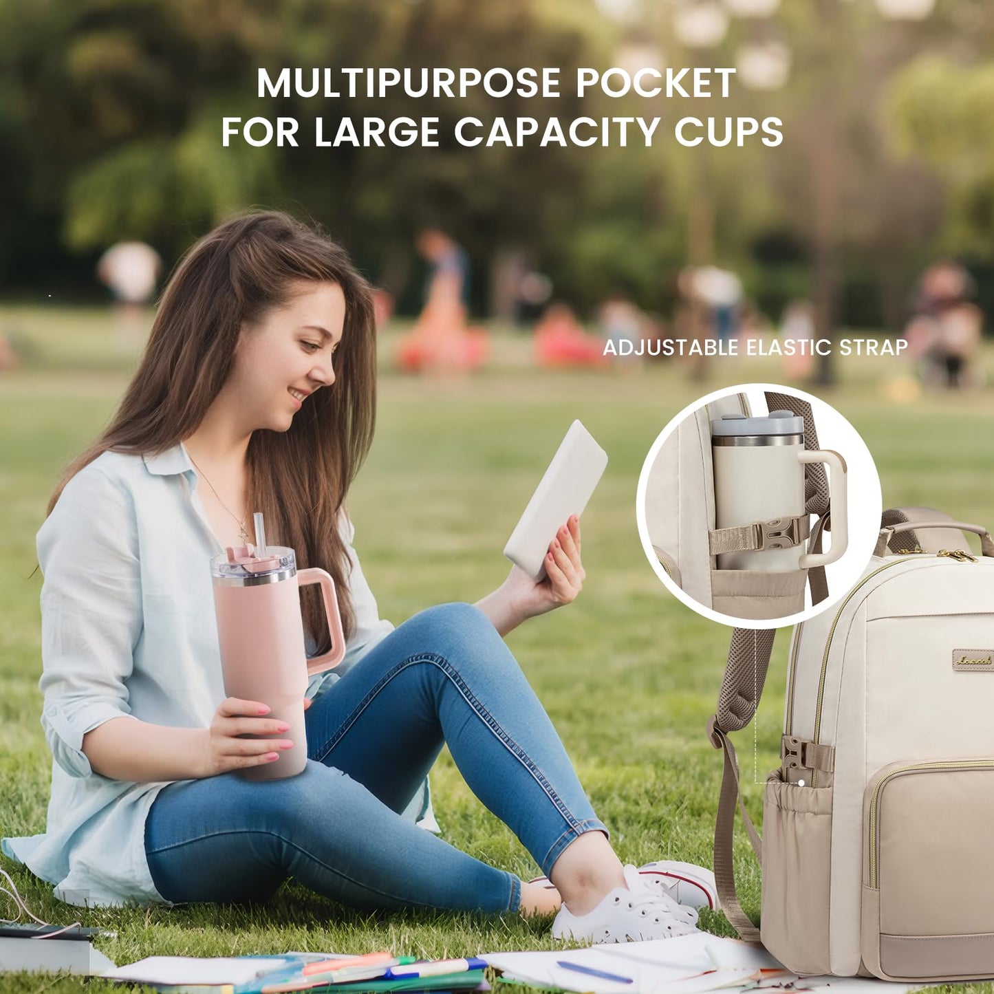 LOVEVOOK Damen Laptop Rucksack 15,6 Zoll, Reiserucksack mit Flaschenfach, Elegant