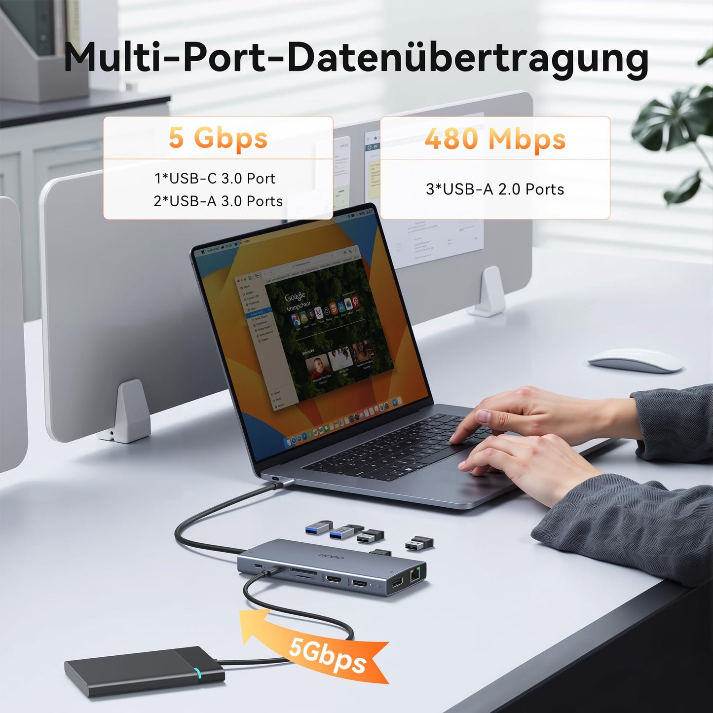 15-in-1 USB-C Dockingstation, Triple-Display, Dual HDMI, 8K DisplayPort, für Laptops