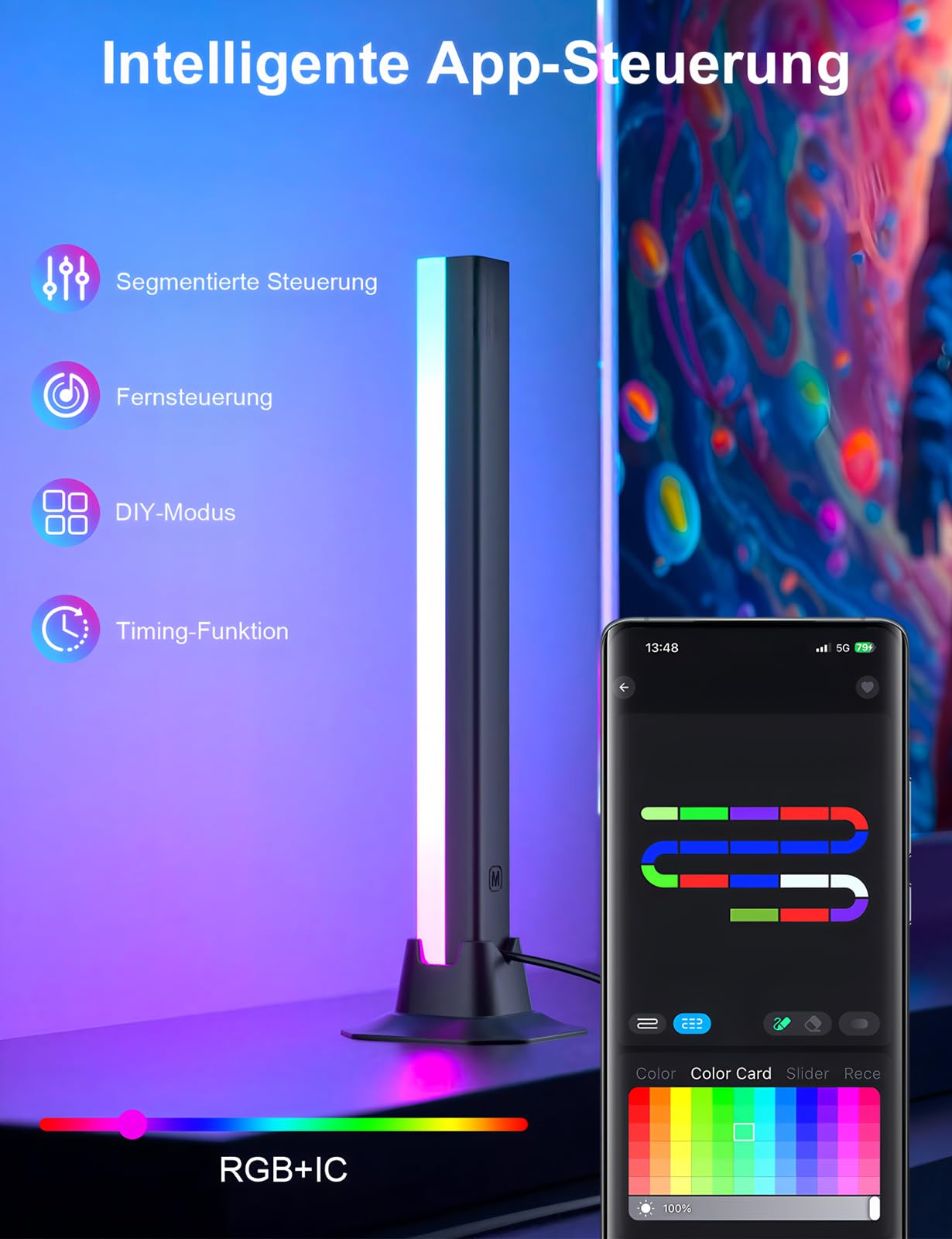 Meewata 32cm RGBIC LED Lightbar mit Musik Sync & App-Steuerung für Gaming & TV