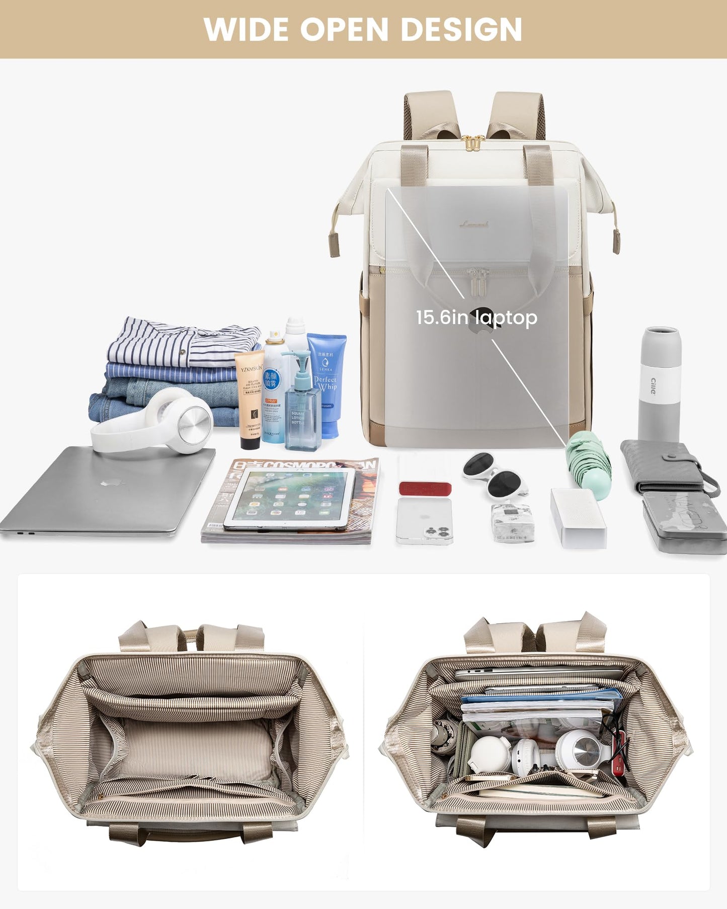 LOVEVOOK Damen Laptop Rucksack 15,6 Zoll, 2in1 Wasserdicht, elegant, für Uni & Büro