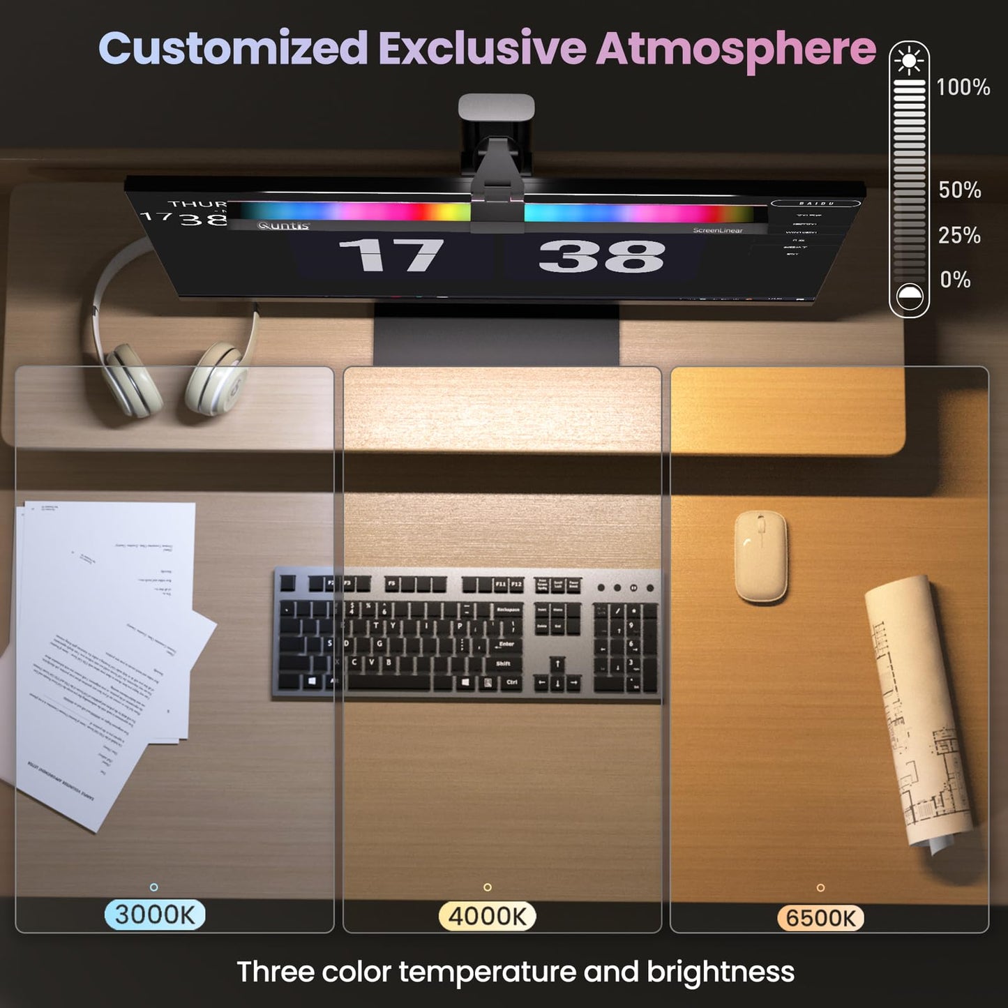 Quntis 40cm Monitor Light Bar mit RGB Hintergrundbeleuchtung, Touch-Steuerung & Anti-Blaulicht