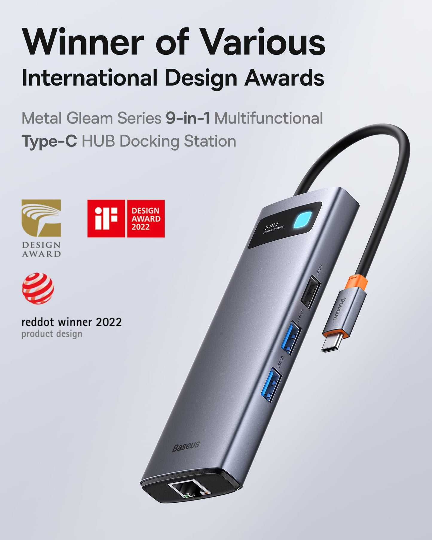 Baseus 9-in-1 USB-C Dockingstation, Dual 4K@120Hz HDMI, Gigabit Ethernet, 100W PD, USB 3.0, SD/TF-Kartenleser