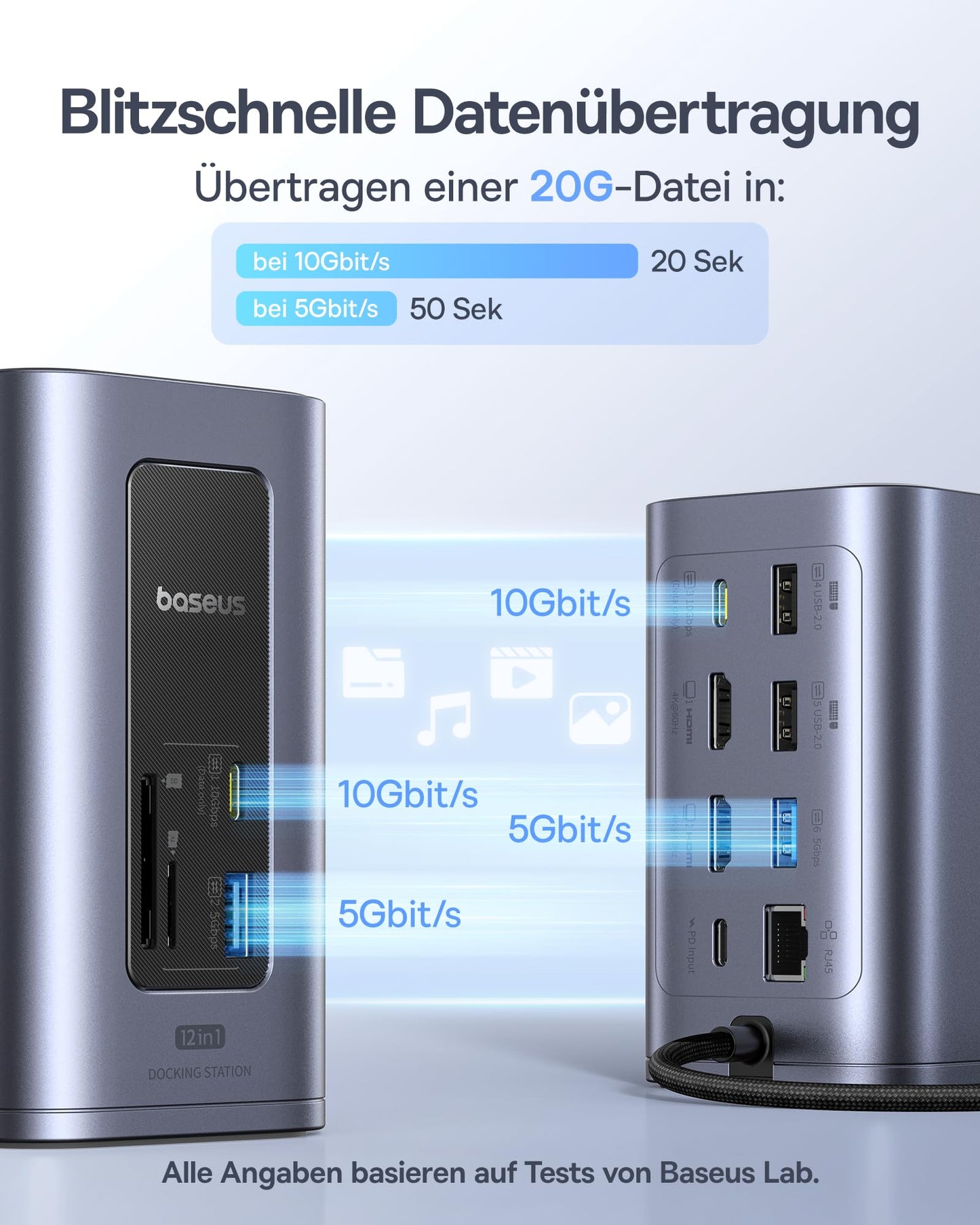 Baseus Nomos Air 12-in-1 USB-C Docking Station, Dual 4K HDMI, 100W PD, Gigabit-Ethernet, für Laptop & Mac