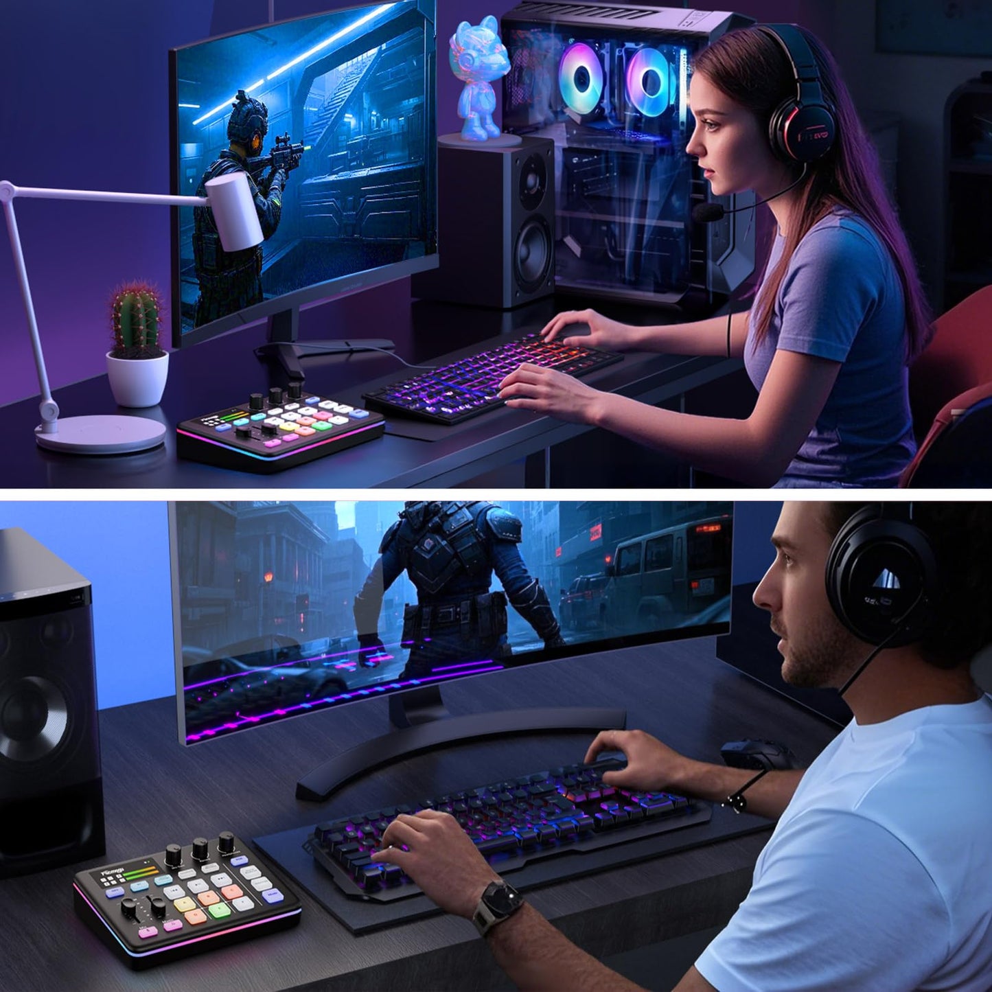 Facmogu G9 Gaming Audio Mixer mit XLR/3.5mm Mic In, 48V Phantom Power, Voice Changer, Bluetooth