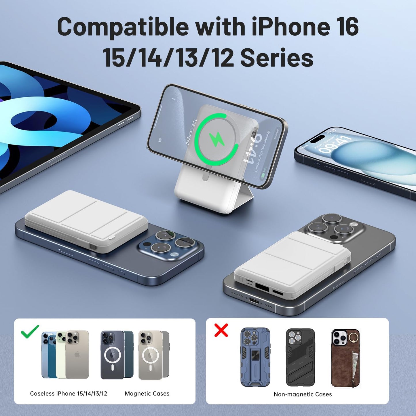 Azmuth MagSafe Power Bank, 10000mAh, magnetisch, kabelloses Laden, für iPhone