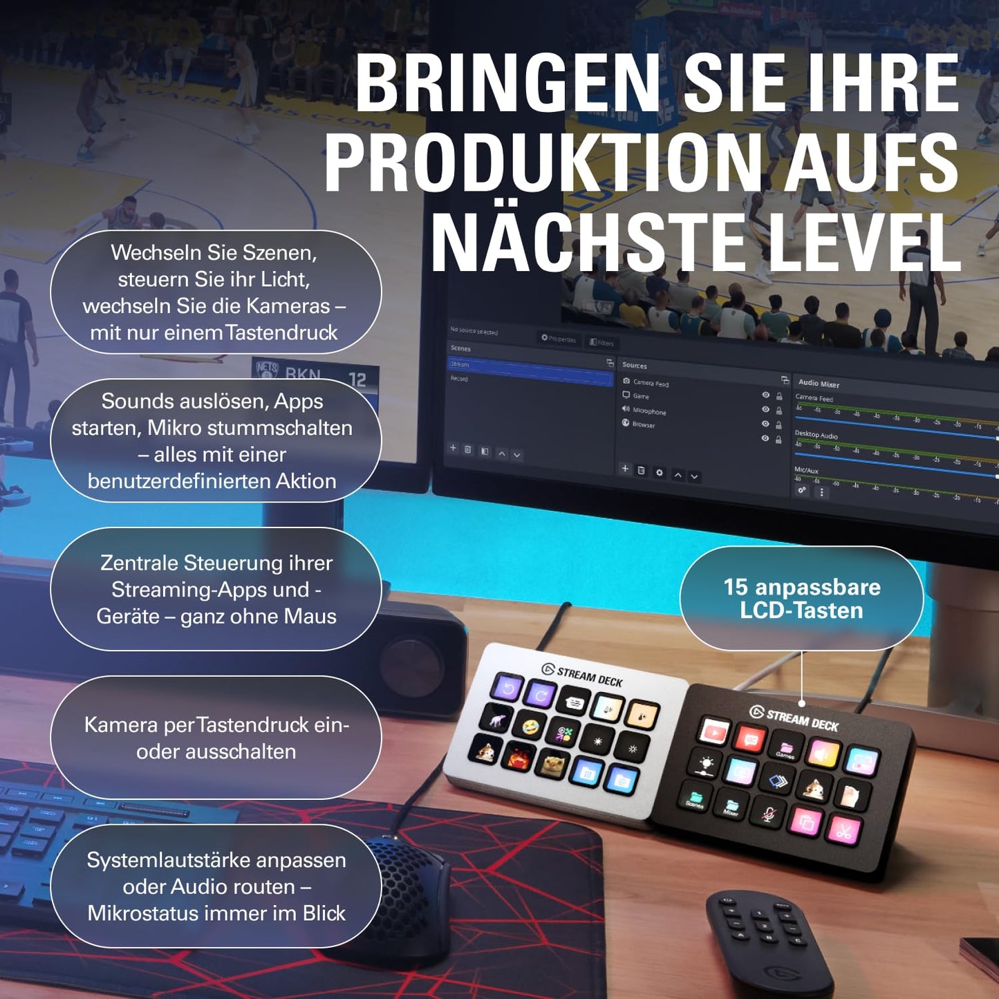 Elgato Stream Deck MK.2 Studio-Controller mit 15 Makrotasten für Mac & PC