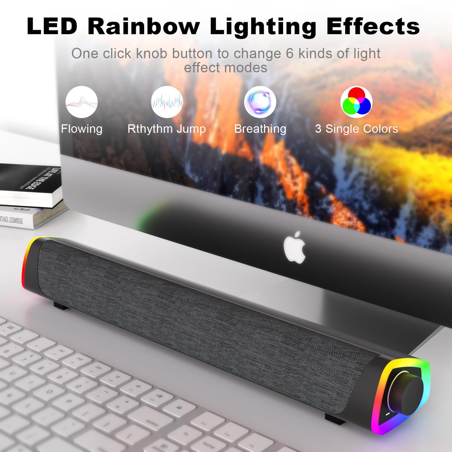SOULION R30 Plus USB Bluetooth PC Soundbar mit LED-Lichtern, tragbar, Schwarz
