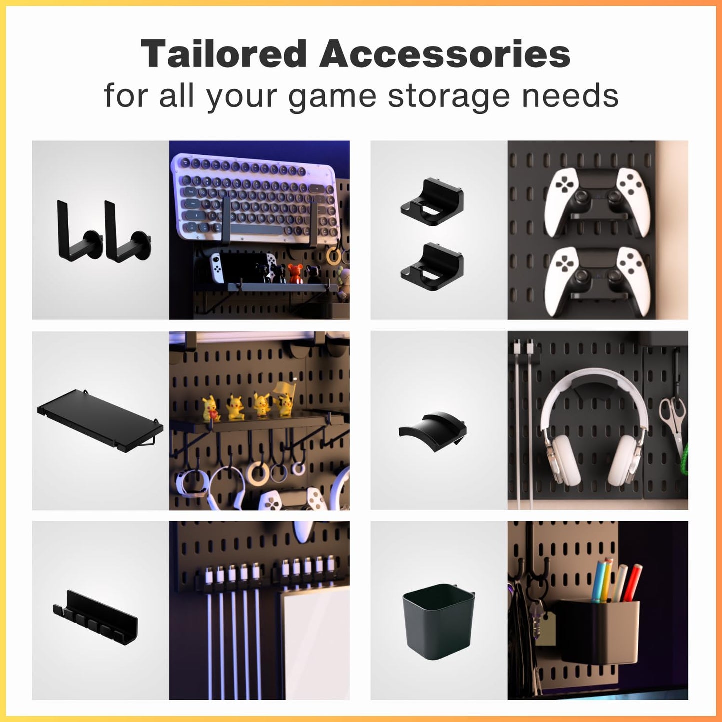 Keepo Stecktafel Organizer Set für Gaming, mit Controller-Halter & Headset-Ständer, Schwarz