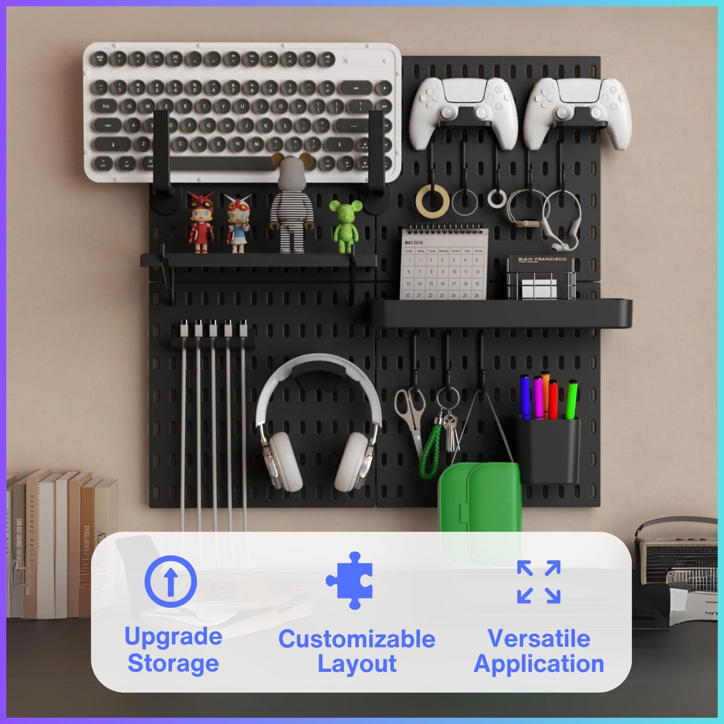 Keepo Stecktafel Organizer Set für Gaming, mit Controller-Halter & Headset-Ständer, Schwarz