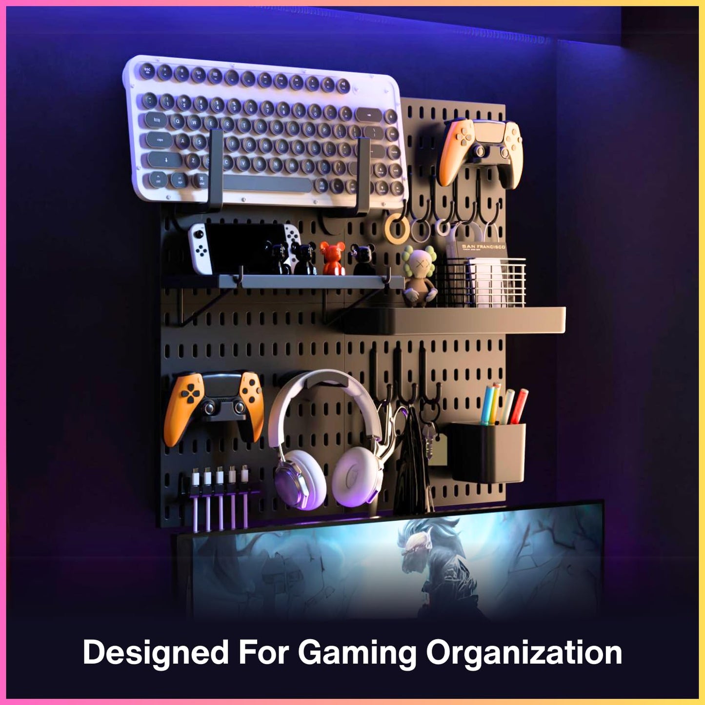 Keepo Stecktafel Organizer Set für Gaming, mit Controller-Halter & Headset-Ständer, Schwarz