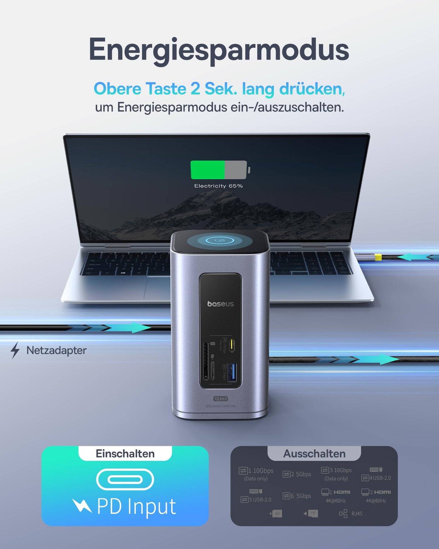 Baseus Nomos Air 12-in-1 USB-C Docking Station, Dual 4K HDMI, 100W PD, Gigabit-Ethernet, für Laptop & Mac