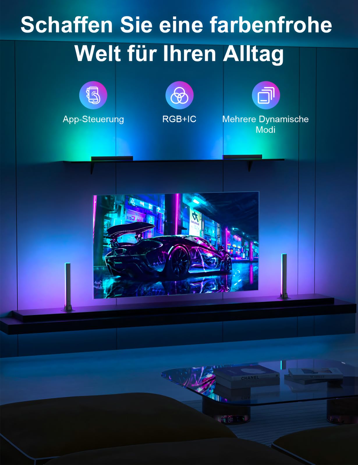 Meewata 32cm RGBIC LED Lightbar mit Musik Sync & App-Steuerung für Gaming & TV