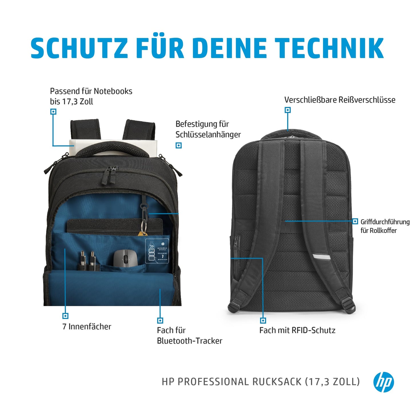 HP Professional Laptop-Rucksack 17,3 Zoll, für Business, Schwarz