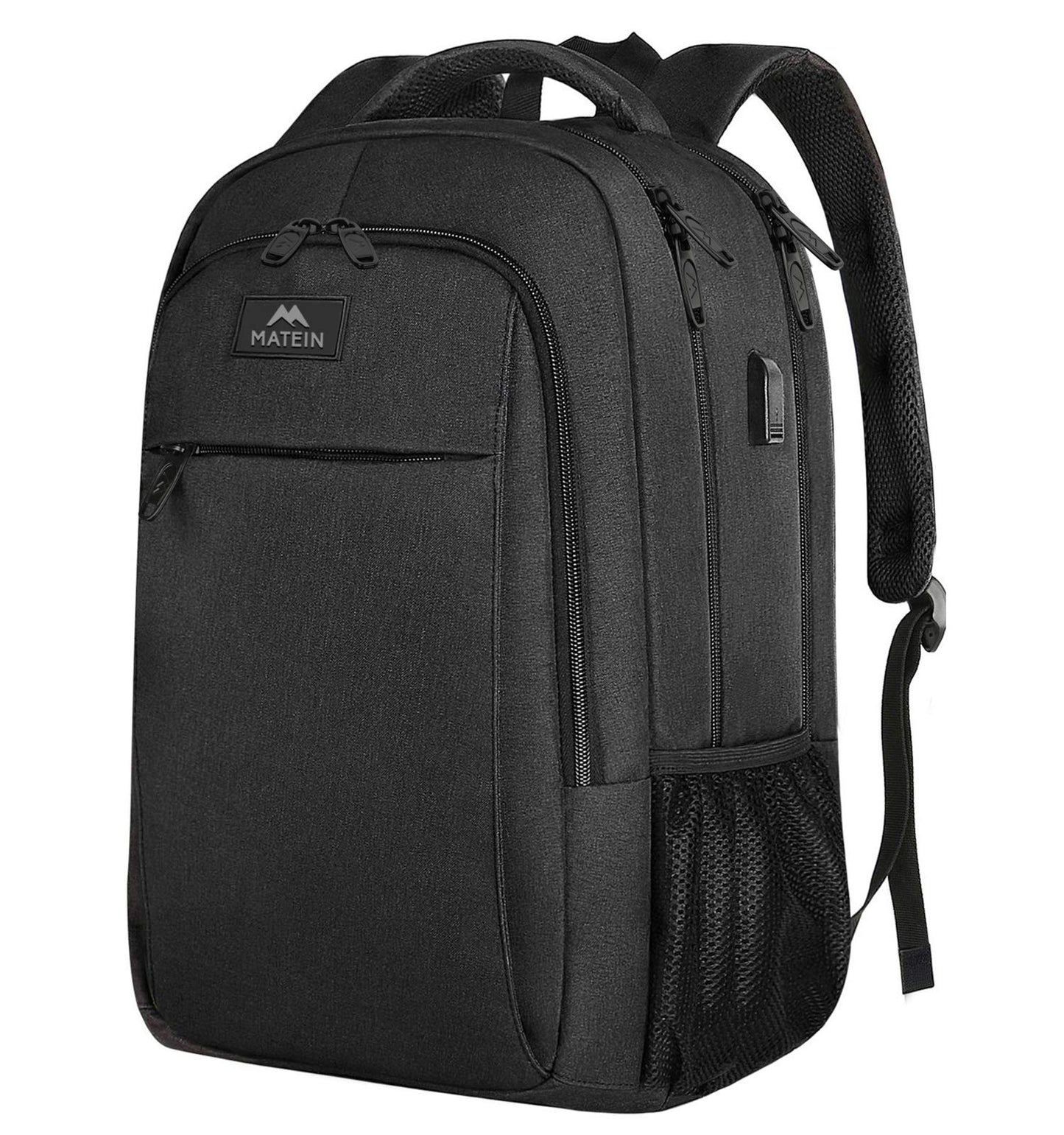 MATEIN Business Laptop Rucksack, 15,6 Zoll, mit USB-Ladeanschluss, wasserabweisend, Schwarz