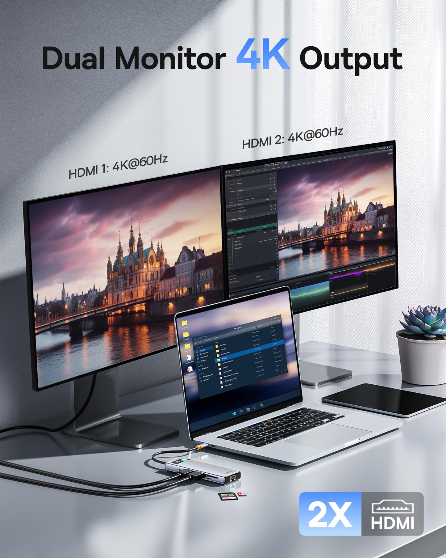 Baseus 9-in-1 USB-C Dockingstation, Dual 4K@120Hz HDMI, Gigabit Ethernet, 100W PD, USB 3.0, SD/TF-Kartenleser