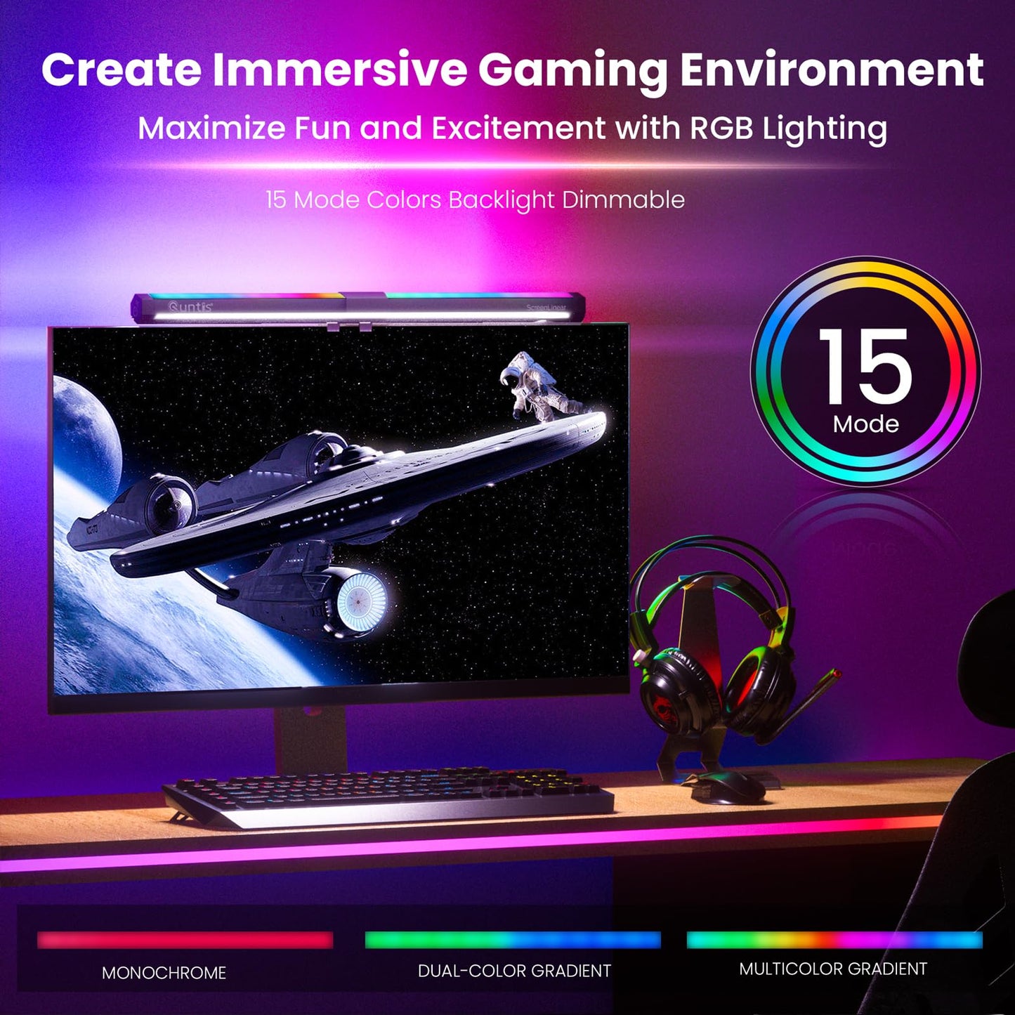 Quntis 40cm Monitor Light Bar mit RGB Hintergrundbeleuchtung, Touch-Steuerung & Anti-Blaulicht