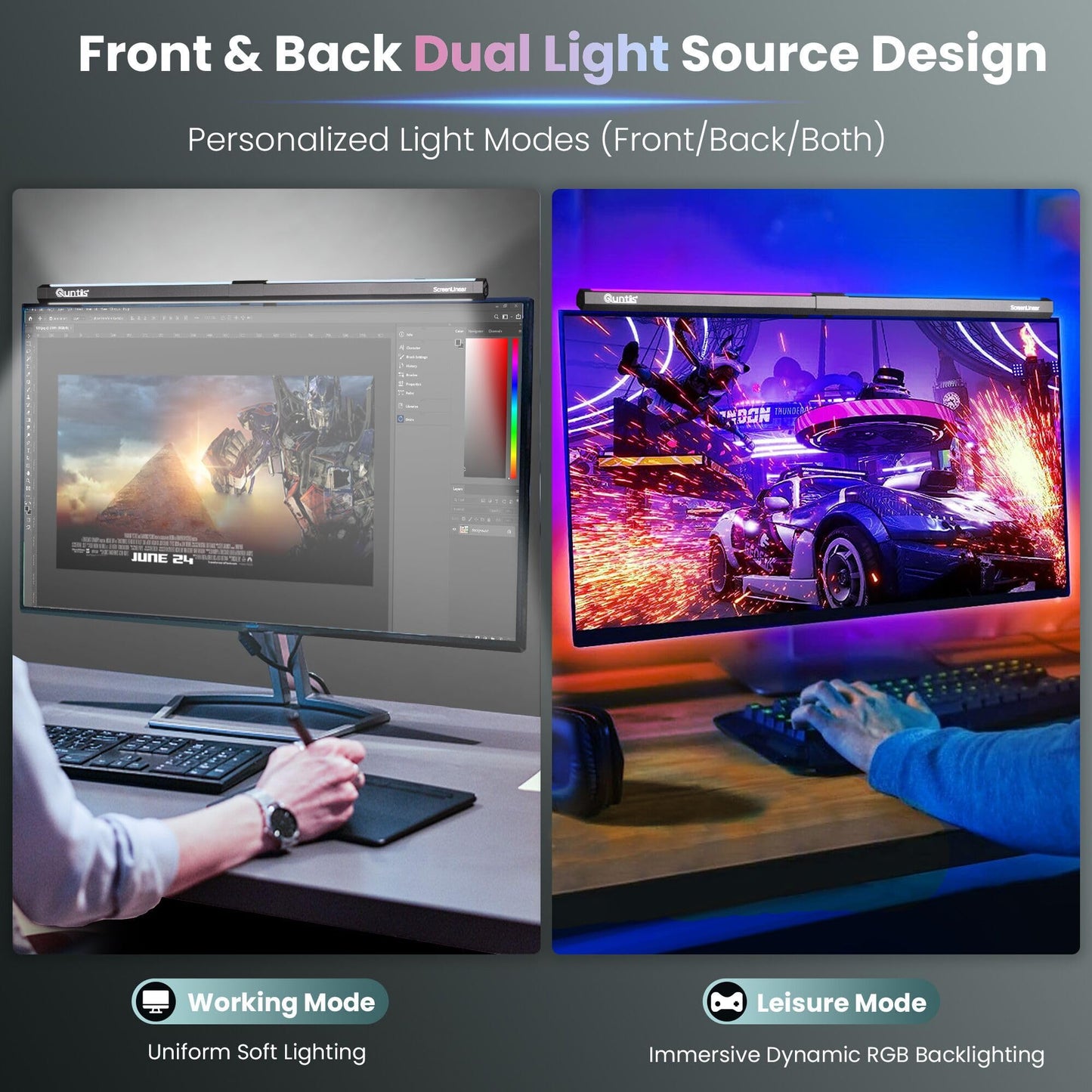 Quntis 40cm Monitor Light Bar mit RGB Hintergrundbeleuchtung, Touch-Steuerung & Anti-Blaulicht