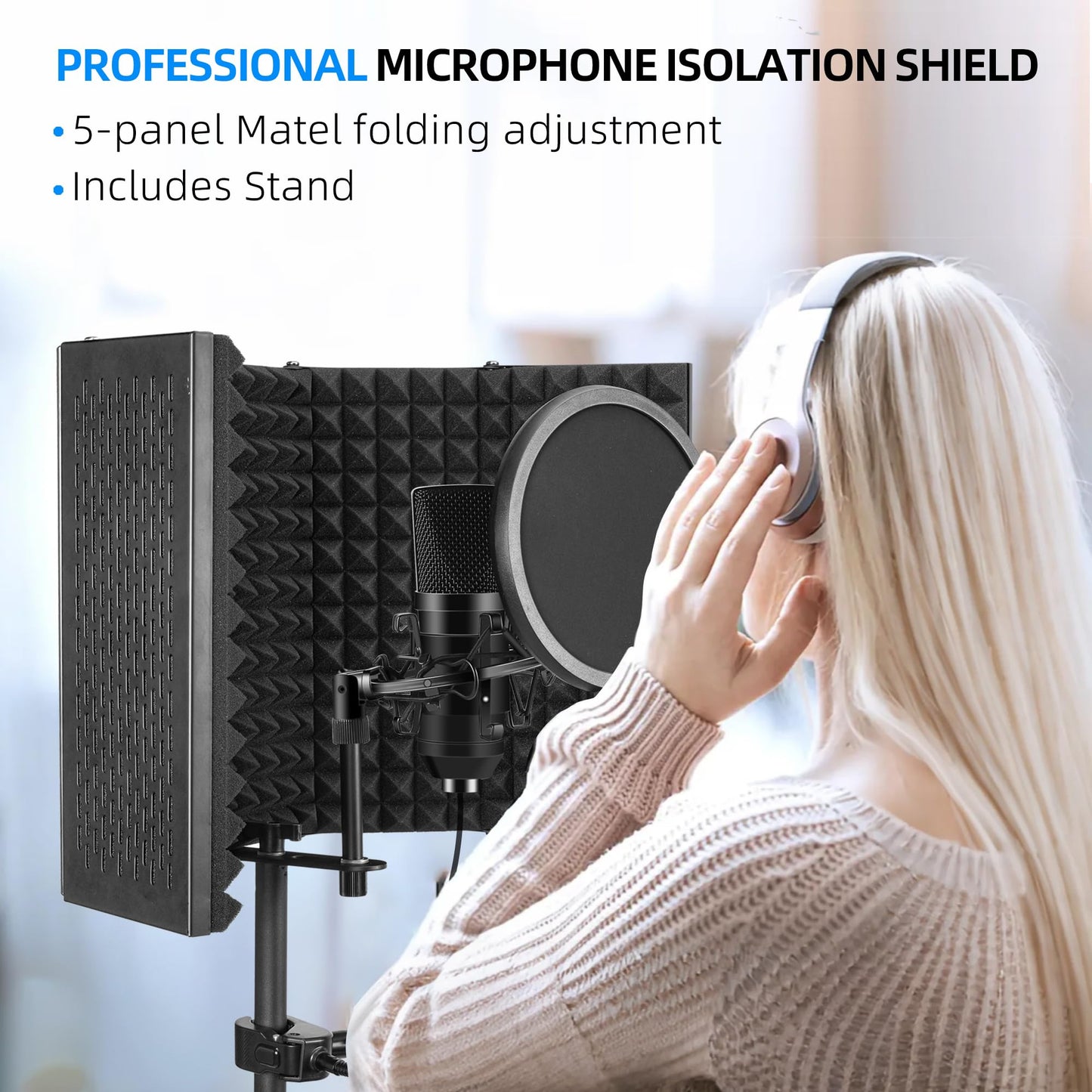 Mikrofon Isolationsschild Set, faltbar, mit Pop-Filter & Stativständer