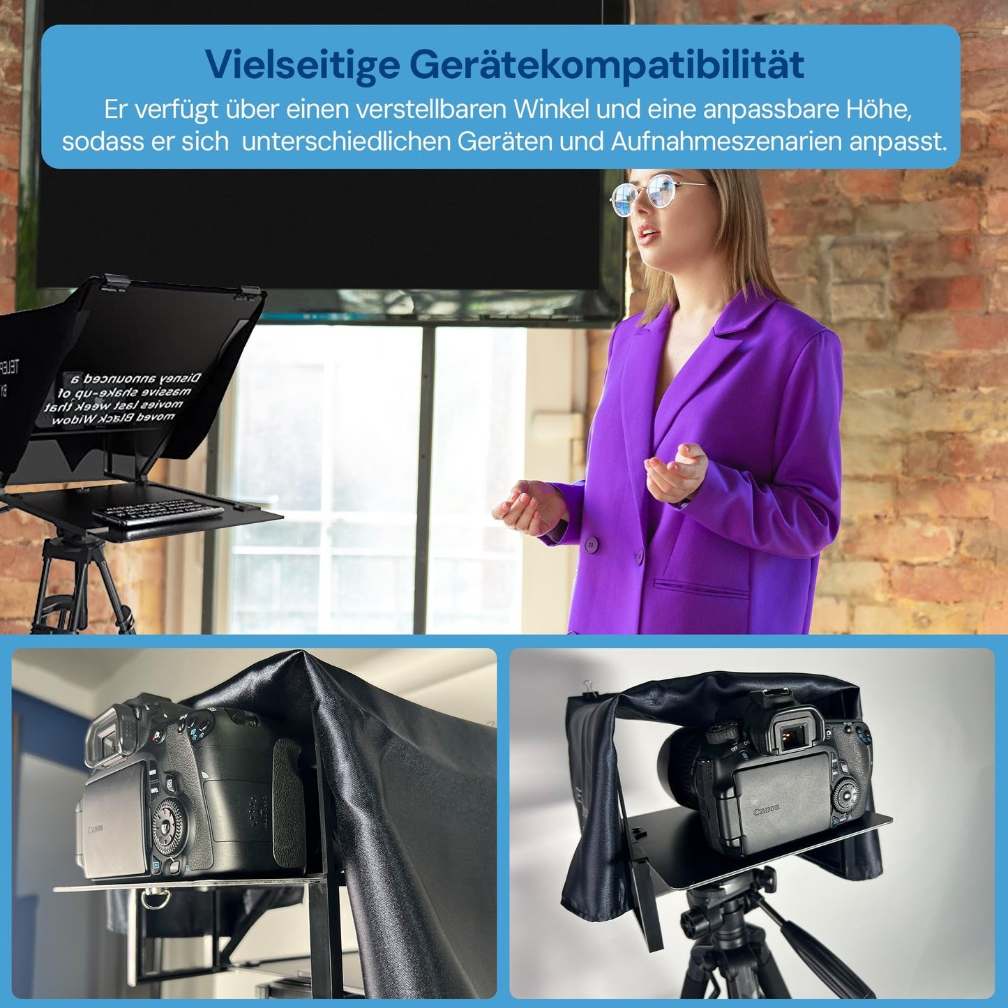 Leeventi Teleprompter für Tablets, Smartphones & DSLR-Kameras, mit Fernbedienung & App-Steuerung
