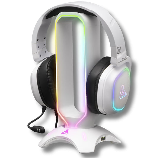 THE G-LAB K-Stand Radon Gaming-Kopfhörerständer mit RGB & USB-Hub, für PC & Konsolen, Weiß