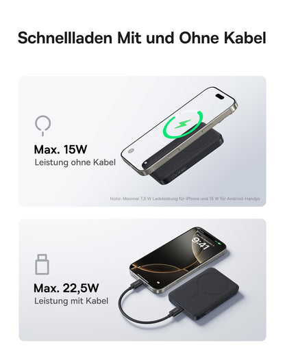 Baseus Enerfill MagSafe Powerbank, 10000mAh, 22.5W Schnellladung, USB-C, Mini, Schwarz