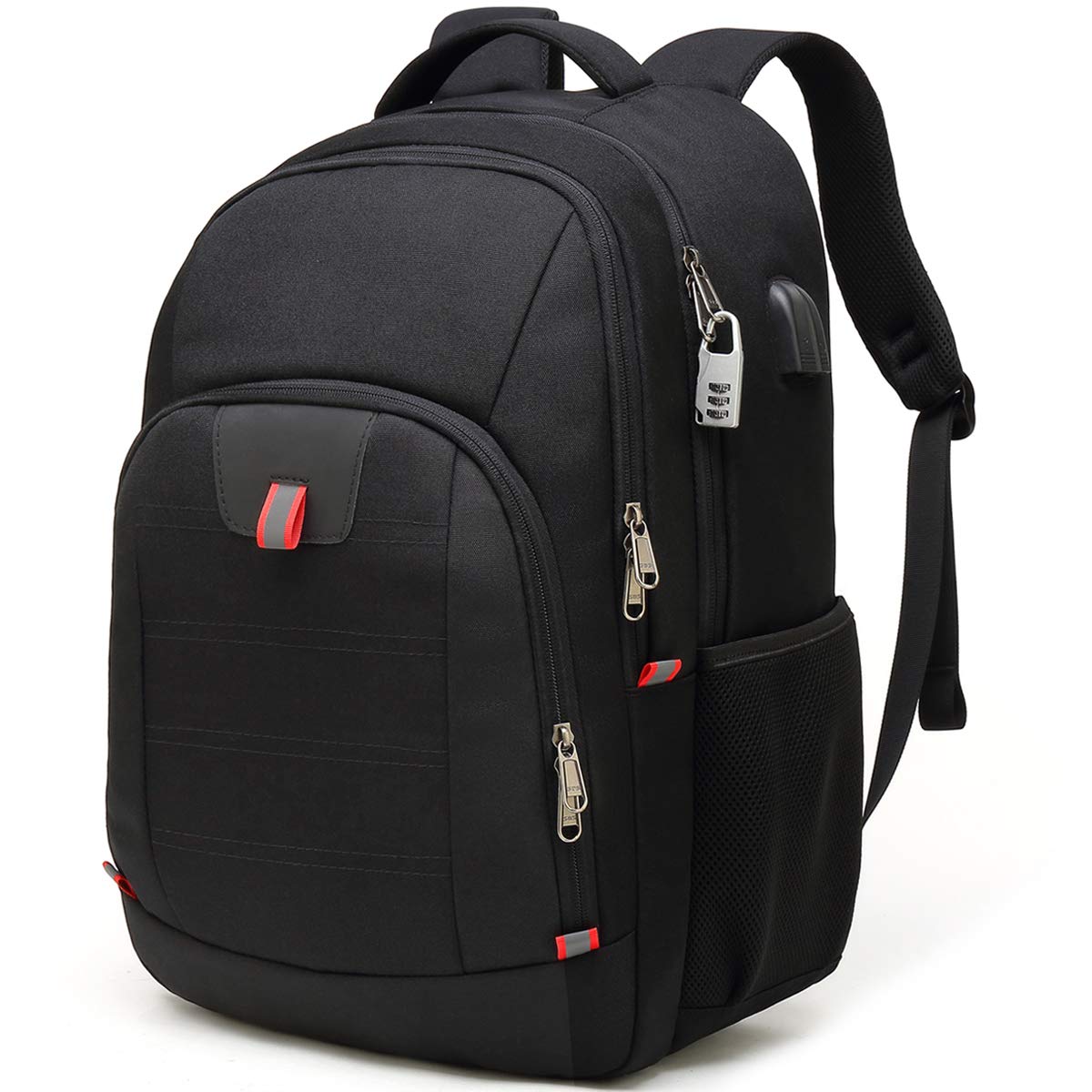Della Gao Extra Großer Laptop-Rucksack, Diebstahlschutz, Business & Reise, mit USB-Ladeanschluss, 43,2 cm, Schwarz