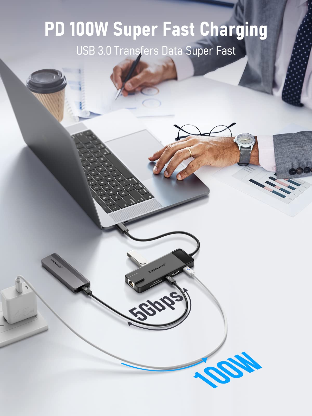 Lemorele 10-in-1 USB-C Dockingstation mit Gigabit Ethernet, 4K HDMI, USB 3.0 & SD/TF-Kartenleser