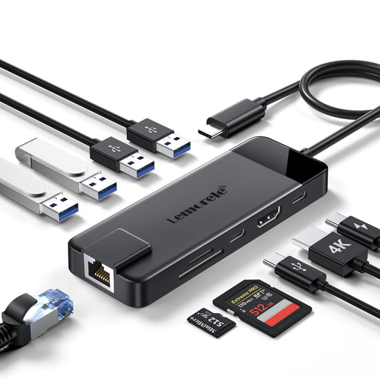 Lemorele 10-in-1 USB-C Dockingstation mit Gigabit Ethernet, 4K HDMI, USB 3.0 & SD/TF-Kartenleser