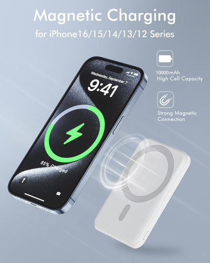 Magnetische Powerbank, 10000mAh, 20W kabelloses Schnellladen, USB-C, für iPhone & Samsung