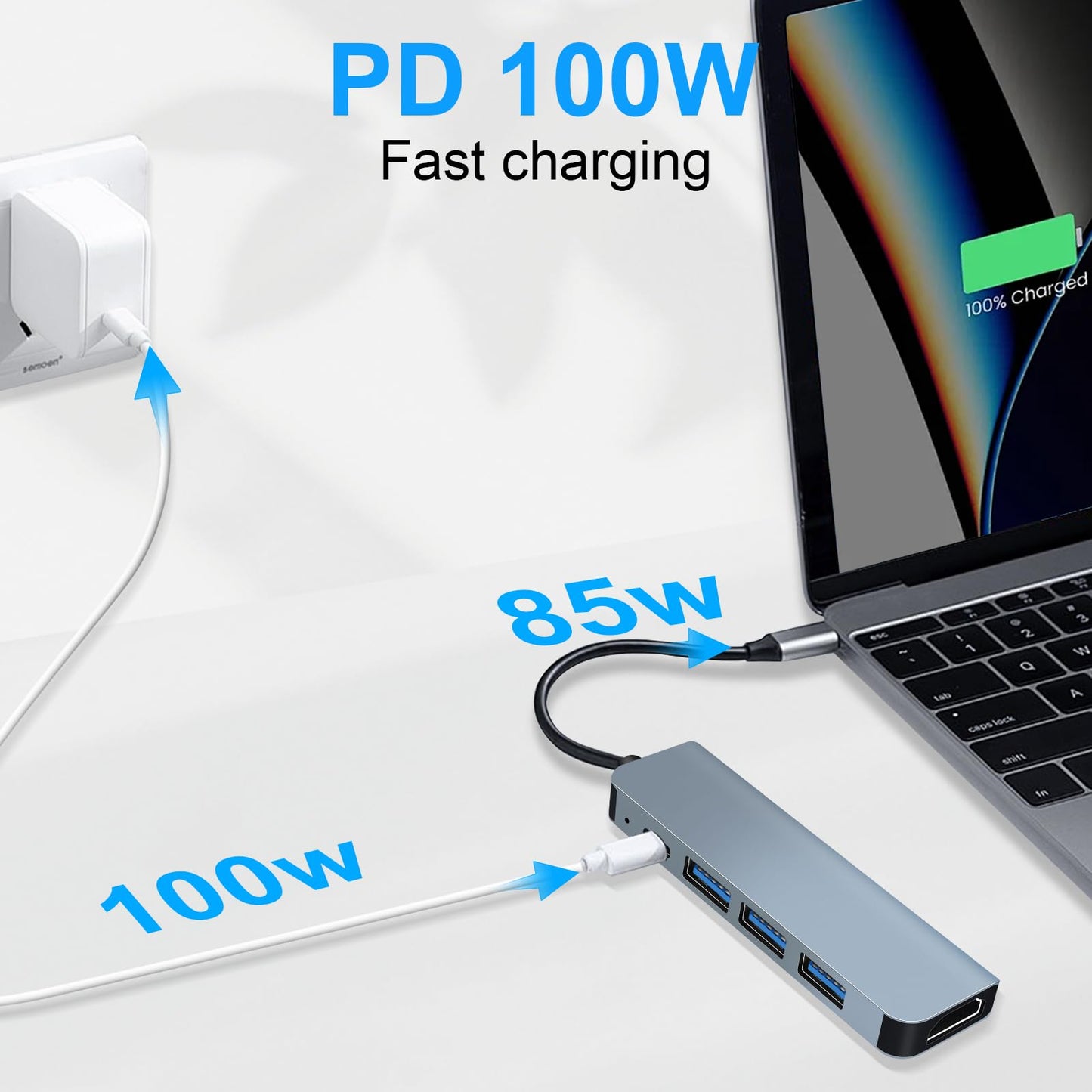 USB-C-Hub mit 100W Power Delivery, 4K HDMI & 3x USB-A-Anschlüssen