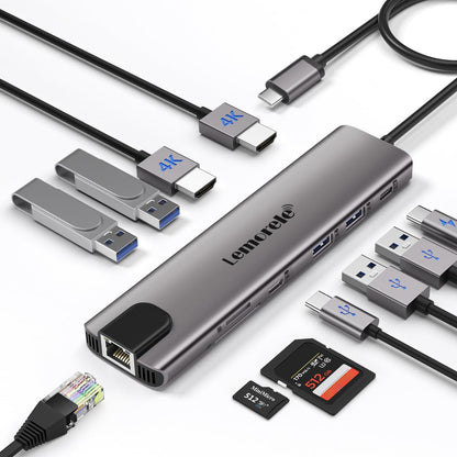 Aluminium USB-C Dockingstation, 11-in-1, Dual HDMI, 100W PD, Gigabit Ethernet, USB 3.0, SD/TF-Kartenleser